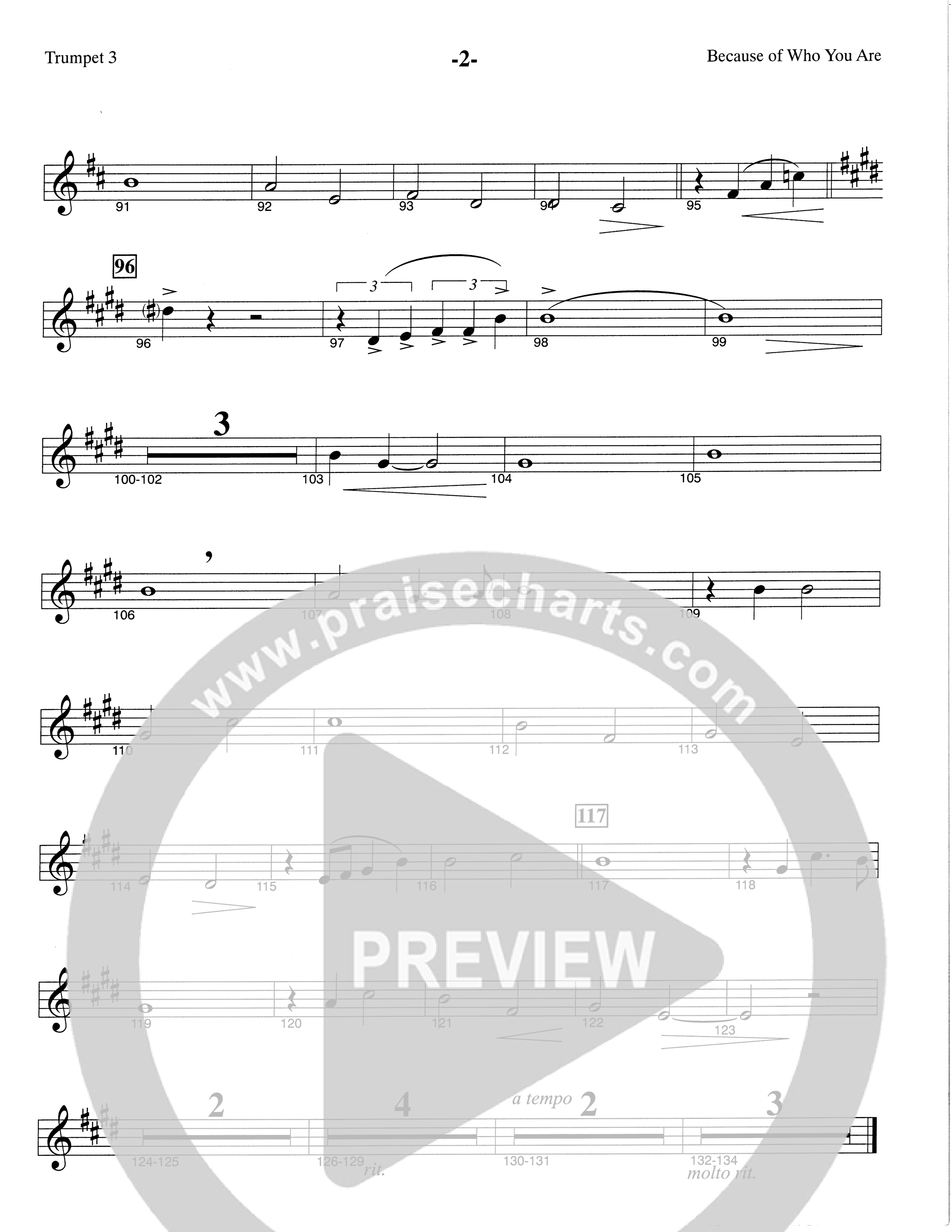 Because Of Who You Are (Choral Anthem SATB) Trumpet 3 (The Brooklyn Tabernacle Choir / Arr. Carol Cymbala)