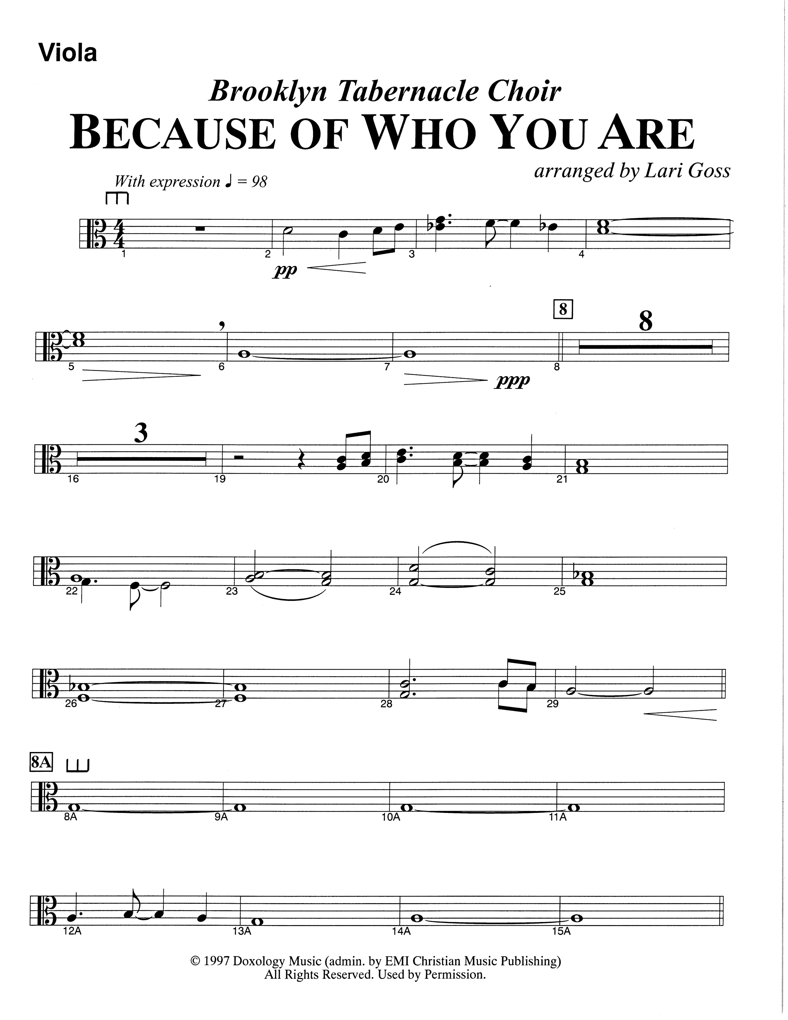 Because Of Who You Are (Choral Anthem SATB) Viola (The Brooklyn Tabernacle Choir / Arr. Carol Cymbala)