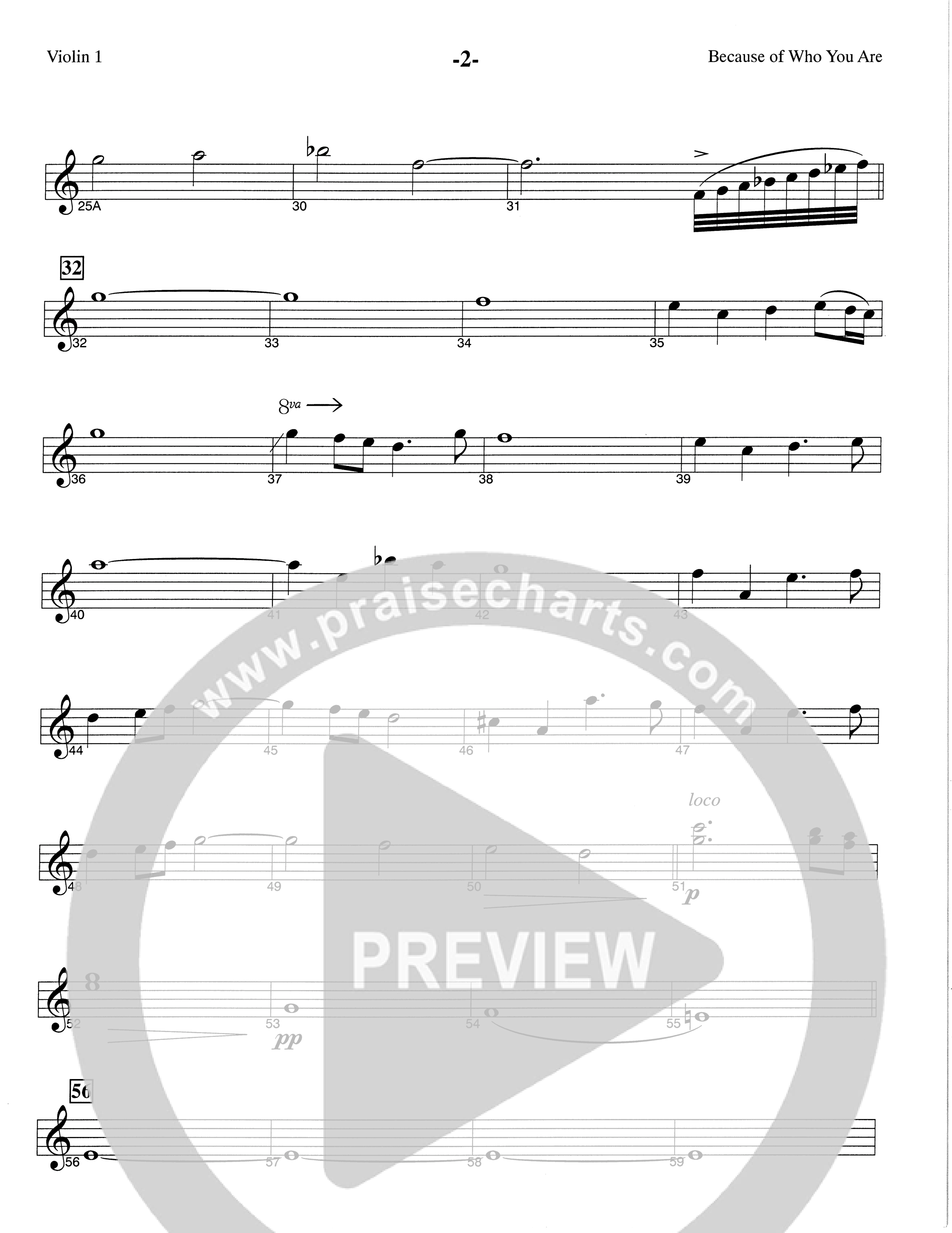 Because Of Who You Are (Choral Anthem SATB) Violin 1 (The Brooklyn Tabernacle Choir / Arr. Carol Cymbala)