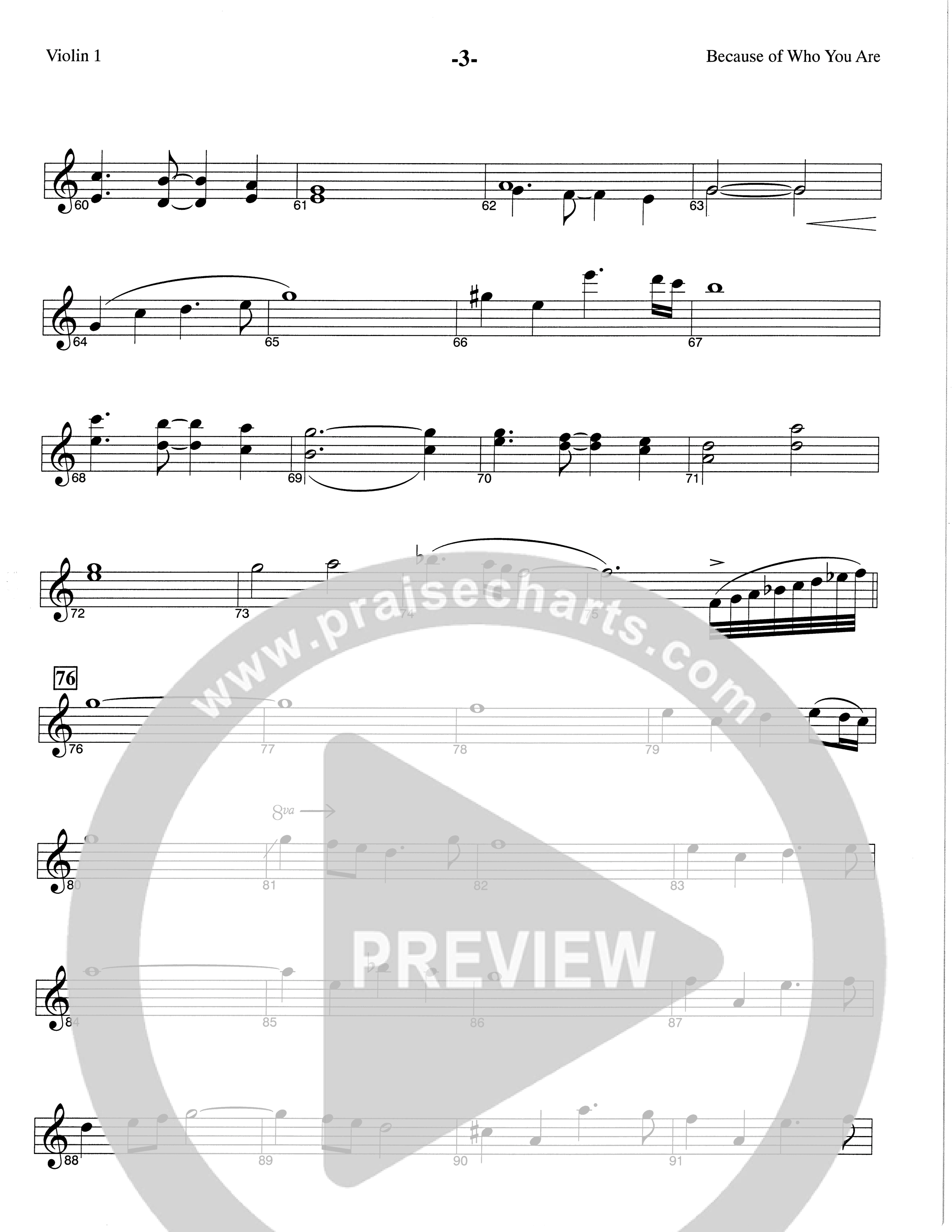Because Of Who You Are (Choral Anthem SATB) Violin 1 (The Brooklyn Tabernacle Choir / Arr. Carol Cymbala)
