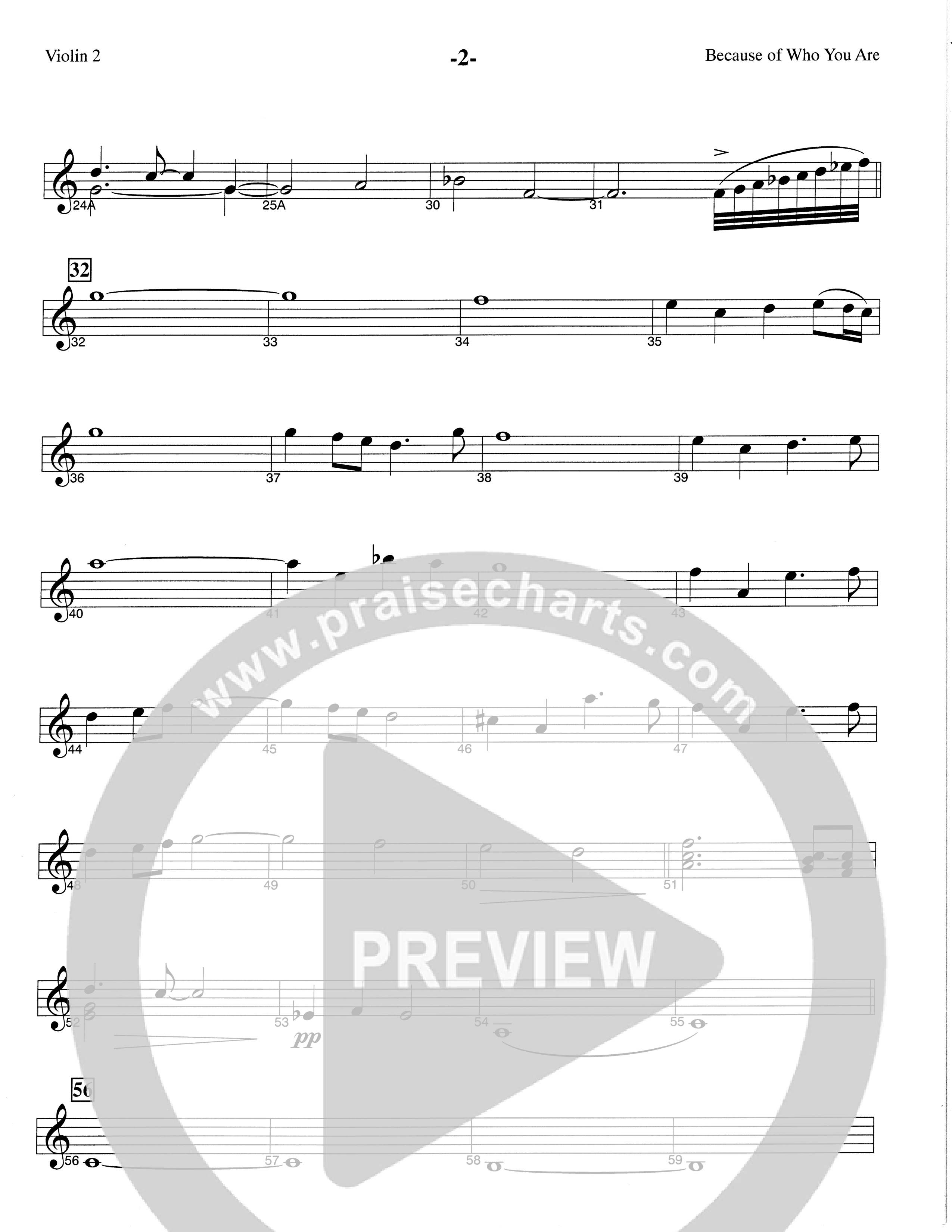 Because Of Who You Are (Choral Anthem SATB) Violin 2 (The Brooklyn Tabernacle Choir / Arr. Carol Cymbala)