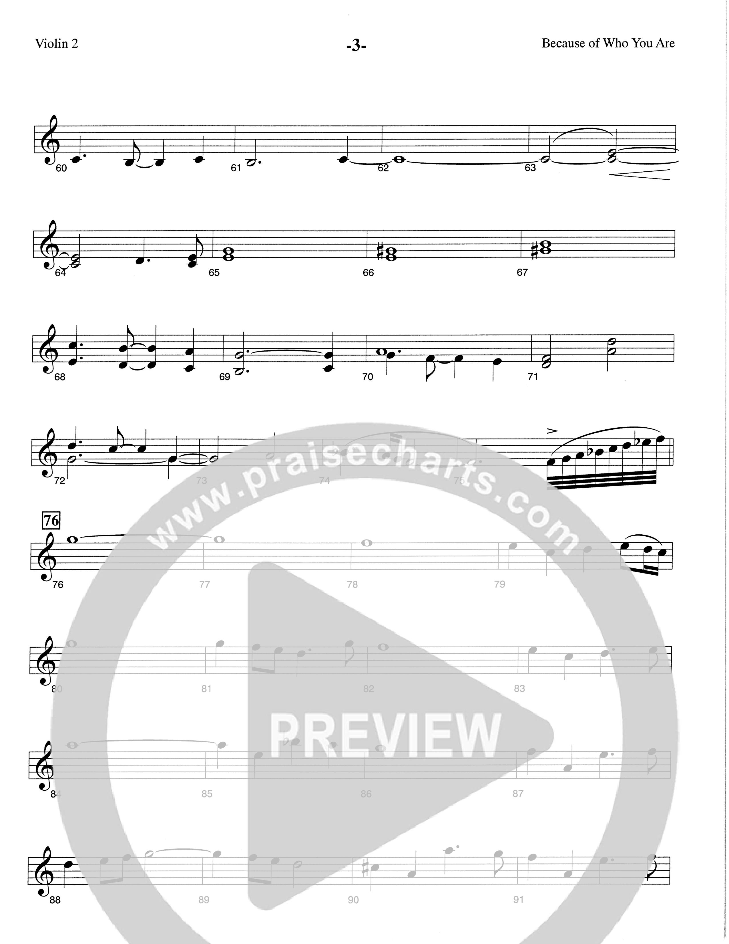 Because Of Who You Are (Choral Anthem SATB) Violin 2 (The Brooklyn Tabernacle Choir / Arr. Carol Cymbala)