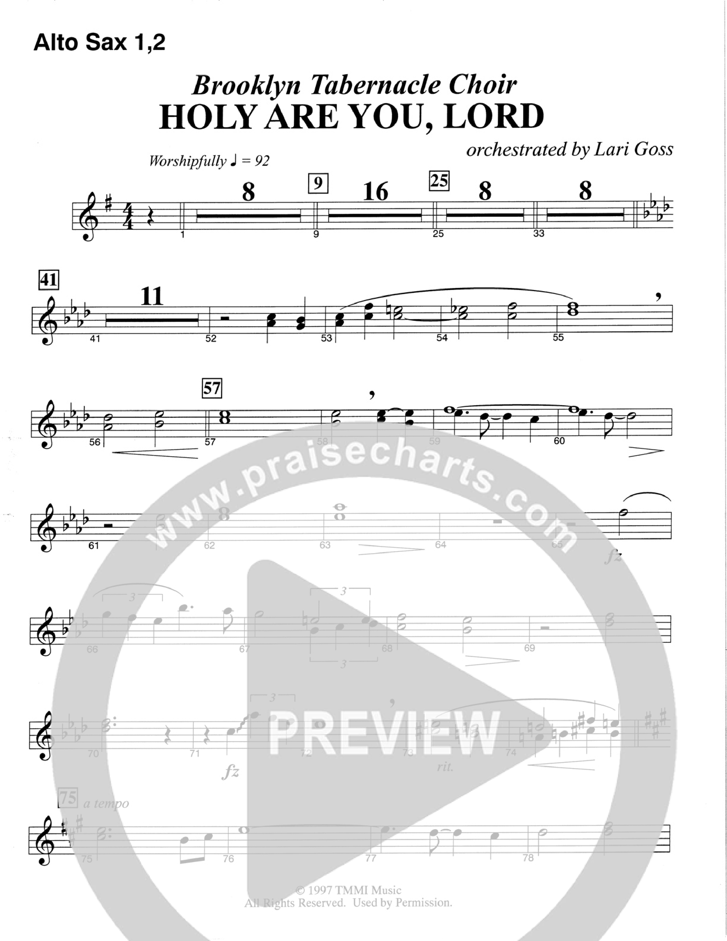 Holy Are You Lord (Choral Anthem SATB) Alto Sax (The Brooklyn Tabernacle Choir / Arr. Carol Cymbala)