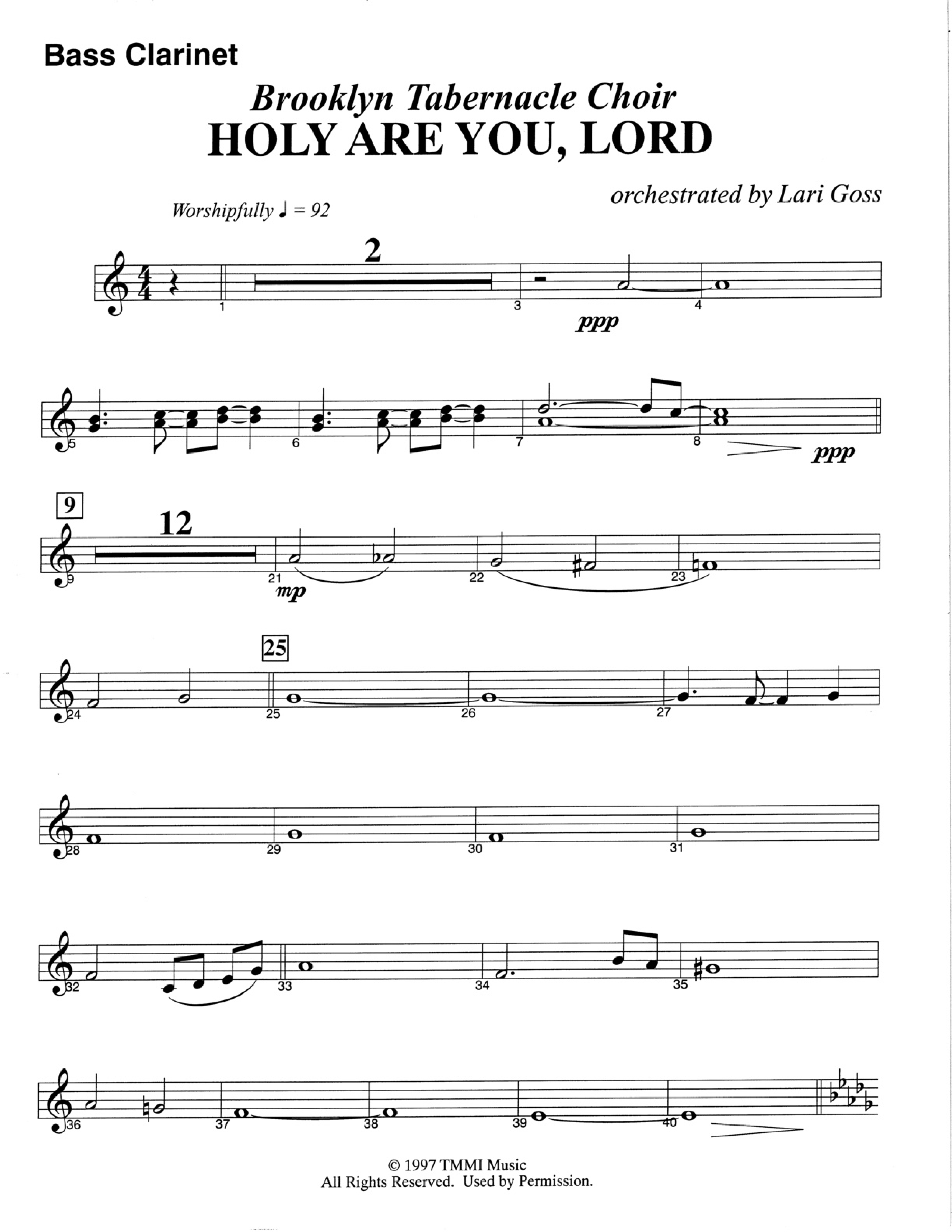 Holy Are You Lord (Choral Anthem SATB) Bass Clarinet (The Brooklyn Tabernacle Choir / Arr. Carol Cymbala)
