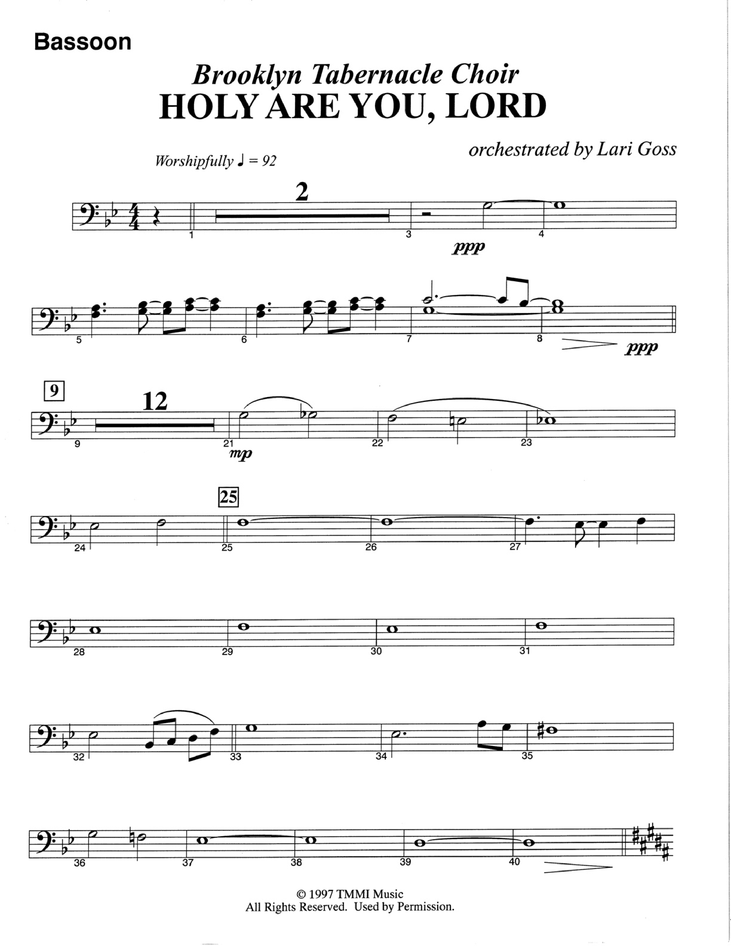 Holy Are You Lord (Choral Anthem SATB) Bassoon (The Brooklyn Tabernacle Choir / Arr. Carol Cymbala)