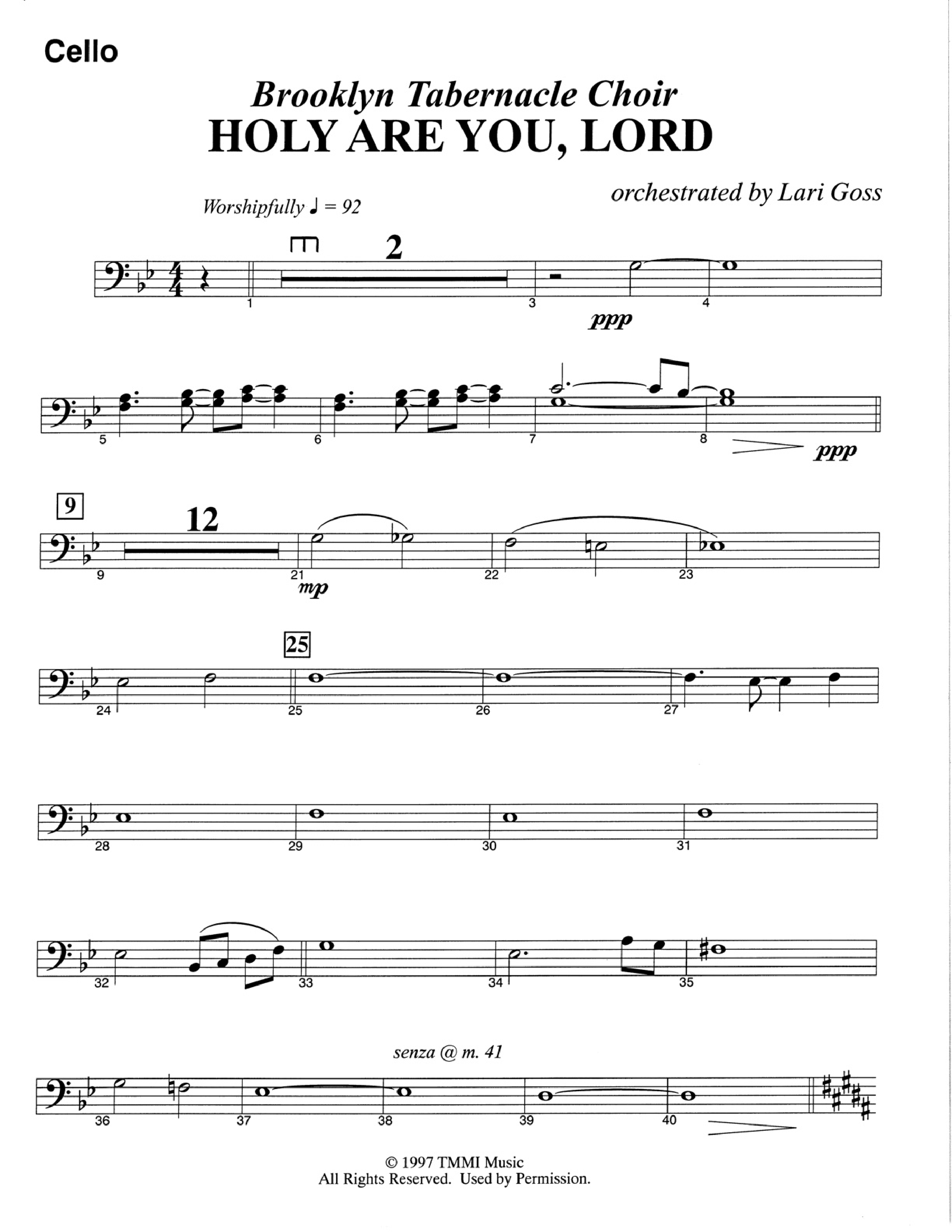 Holy Are You Lord (Choral Anthem SATB) Cello (The Brooklyn Tabernacle Choir / Arr. Carol Cymbala)