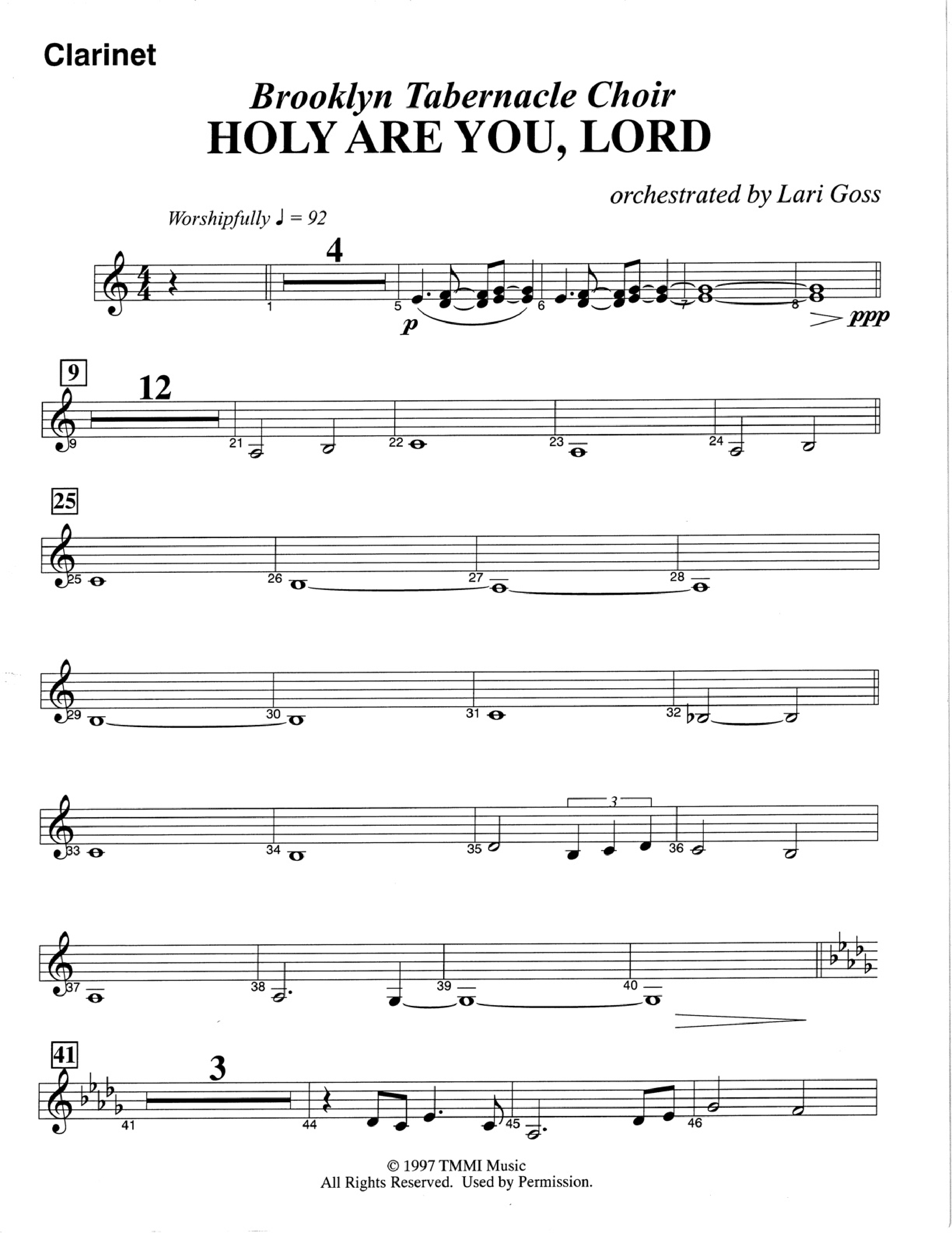 Holy Are You Lord (Choral Anthem SATB) Clarinet (The Brooklyn Tabernacle Choir / Arr. Carol Cymbala)