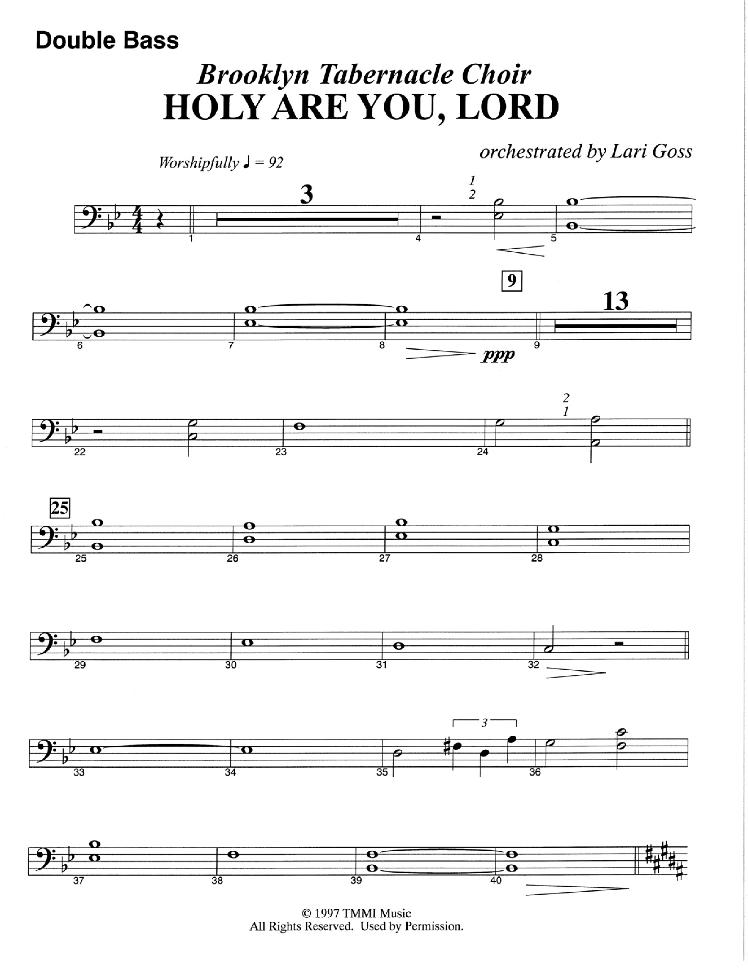 Holy Are You Lord (Choral Anthem SATB) Double Bass (The Brooklyn Tabernacle Choir / Arr. Carol Cymbala)