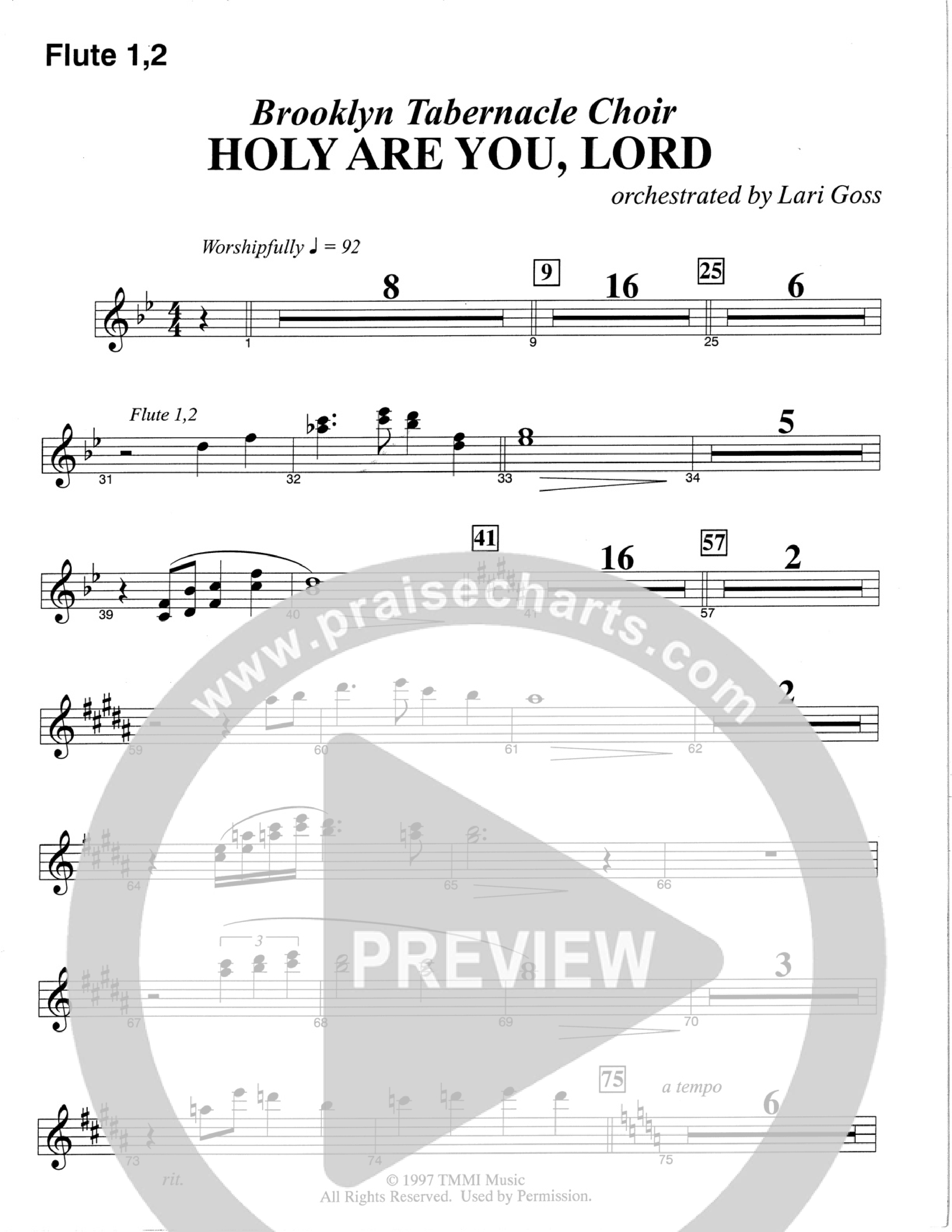 Holy Are You Lord (Choral Anthem SATB) Flute 1/2 (The Brooklyn Tabernacle Choir / Arr. Carol Cymbala)