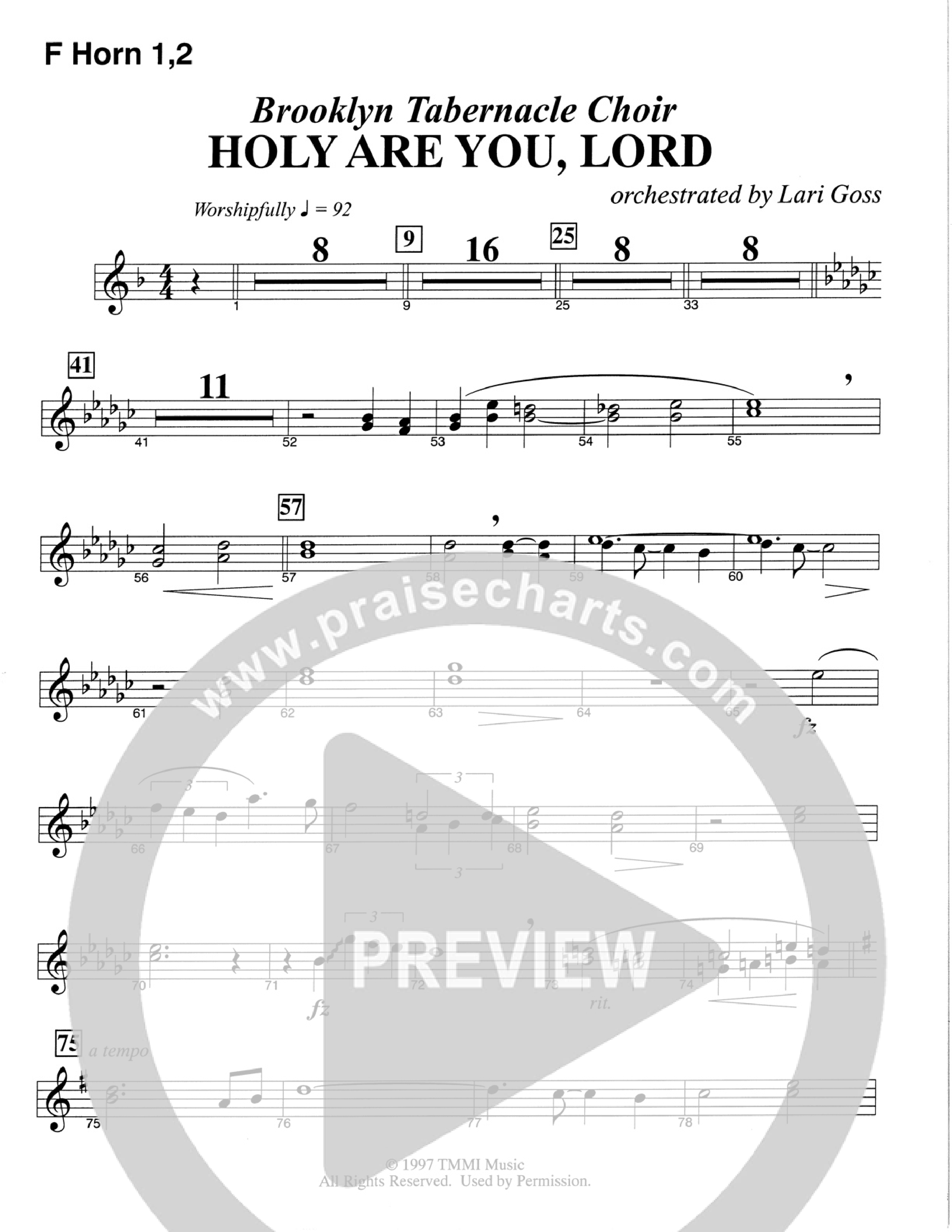Holy Are You Lord (Choral Anthem SATB) French Horn 1/2 (The Brooklyn Tabernacle Choir / Arr. Carol Cymbala)