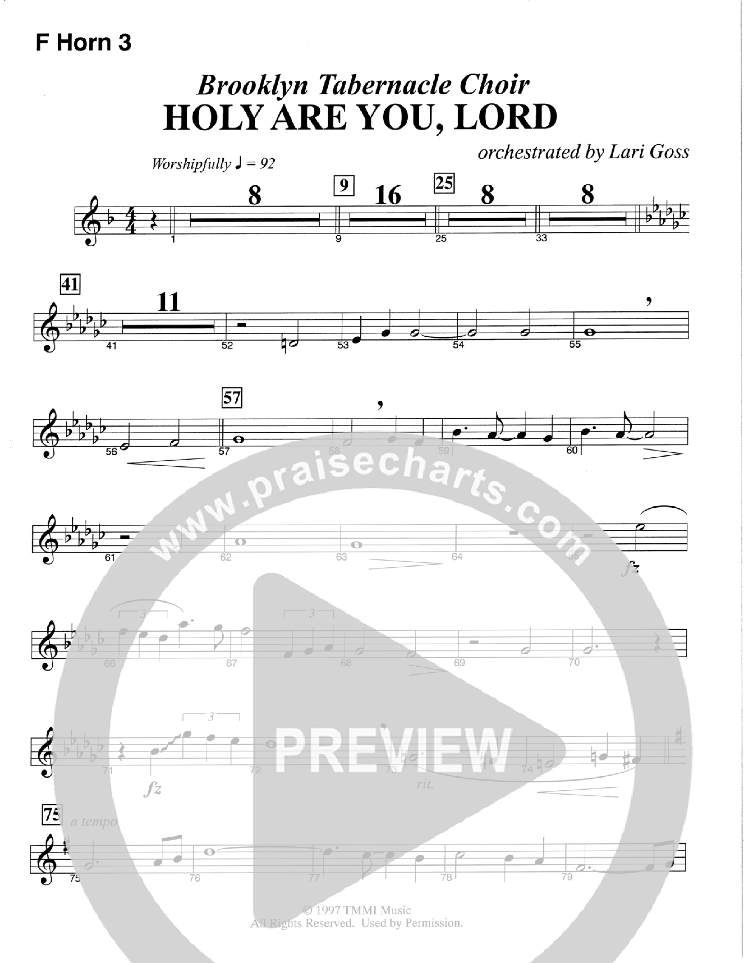 Holy Are You Lord (Choral Anthem SATB) French Horn 3 (The Brooklyn Tabernacle Choir / Arr. Carol Cymbala)