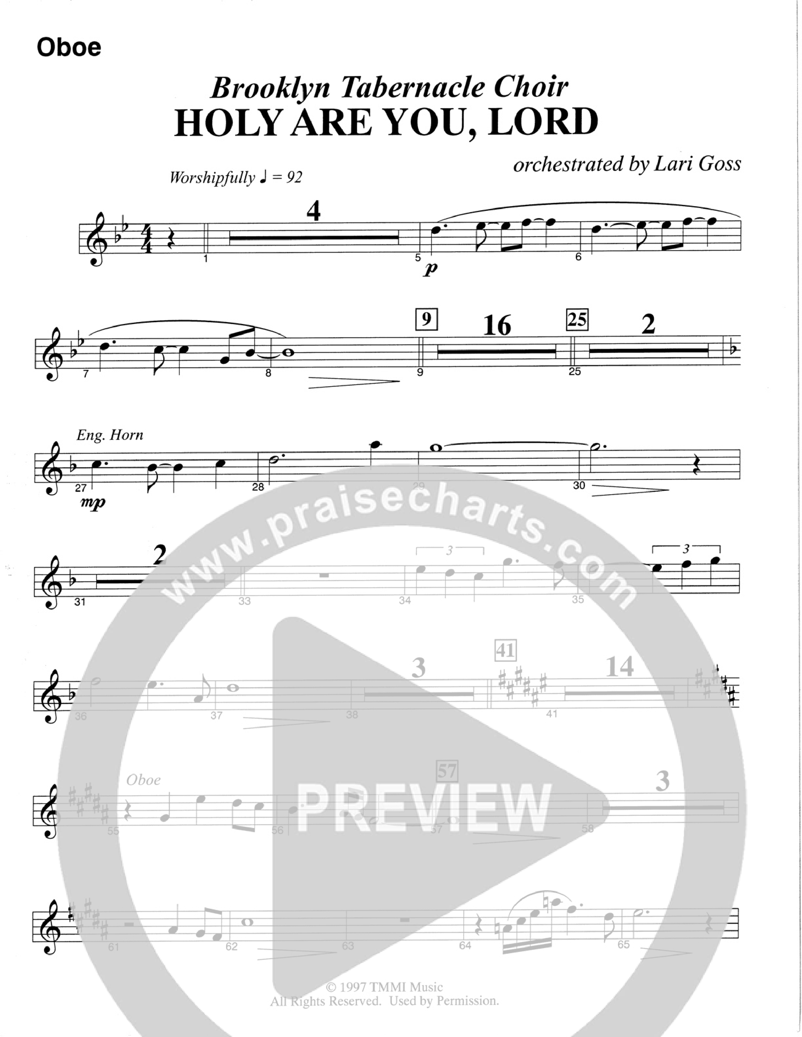 Holy Are You Lord (Choral Anthem SATB) Oboe (The Brooklyn Tabernacle Choir / Arr. Carol Cymbala)