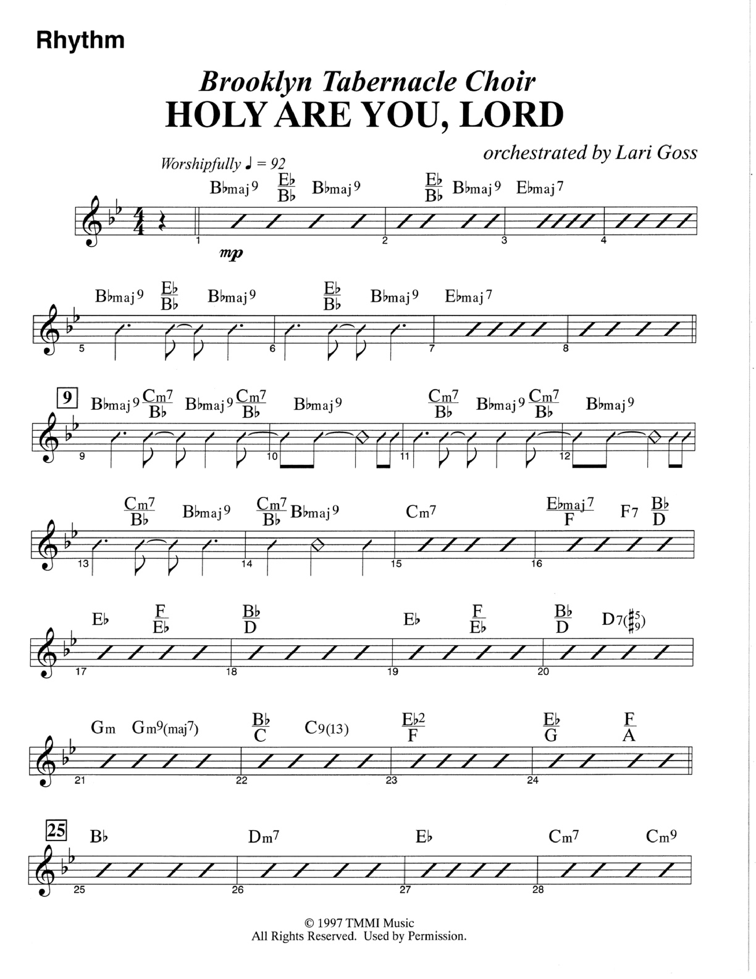 Holy Are You Lord (Choral Anthem SATB) Rhythm Chart (The Brooklyn Tabernacle Choir / Arr. Carol Cymbala)