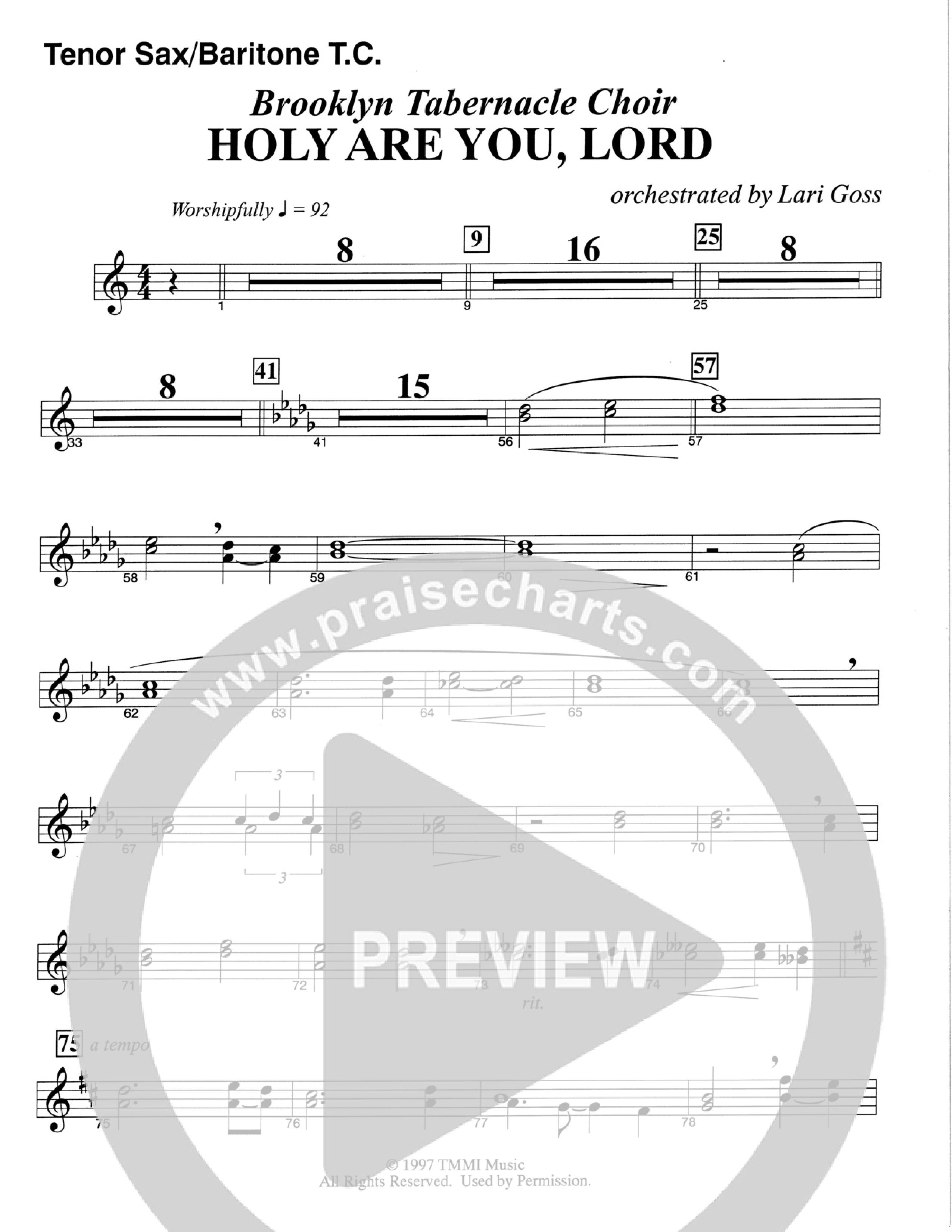 Holy Are You Lord (Choral Anthem SATB) Tenor Sax/Baritone T.C. (The Brooklyn Tabernacle Choir / Arr. Carol Cymbala)