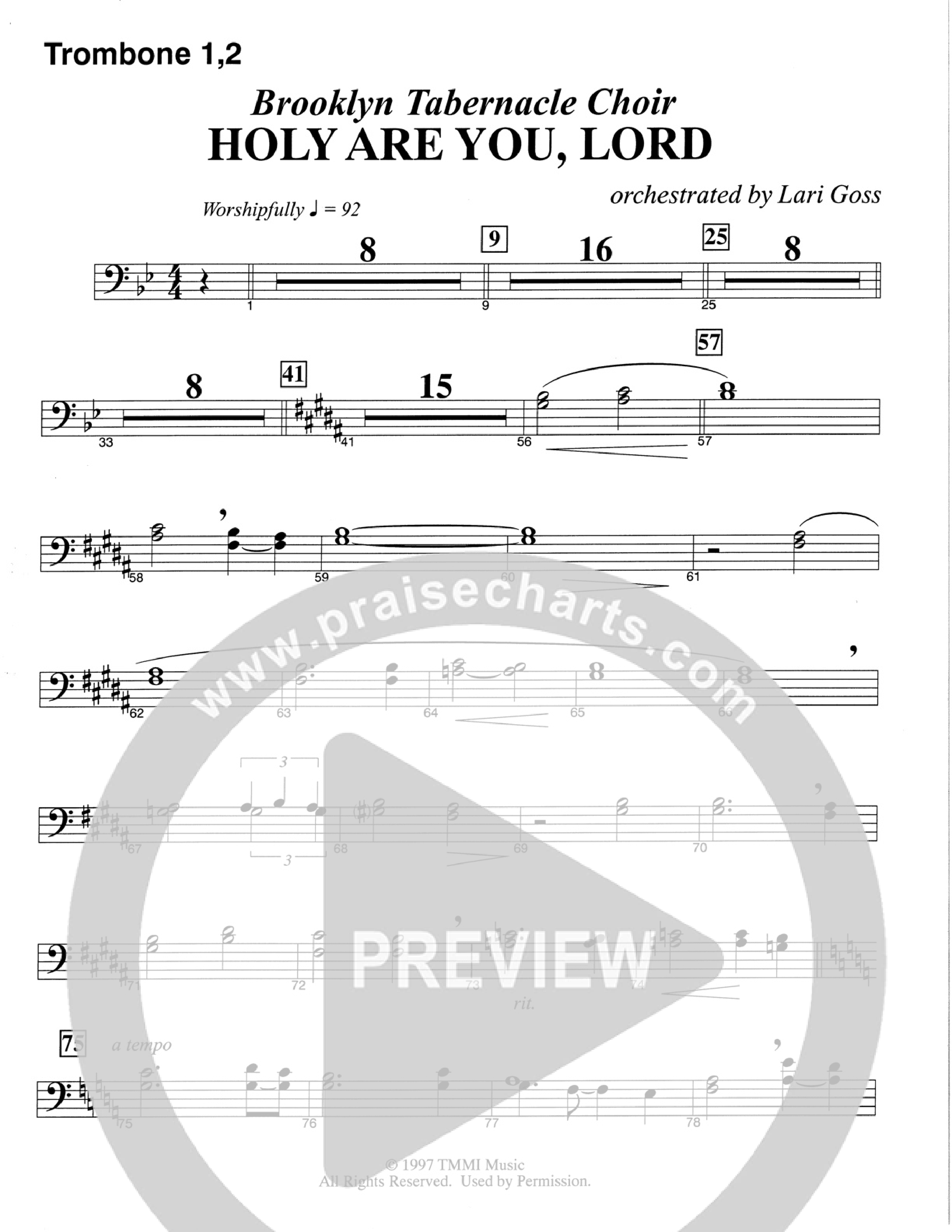 Holy Are You Lord (Choral Anthem SATB) Trombone 1/2 (The Brooklyn Tabernacle Choir / Arr. Carol Cymbala)