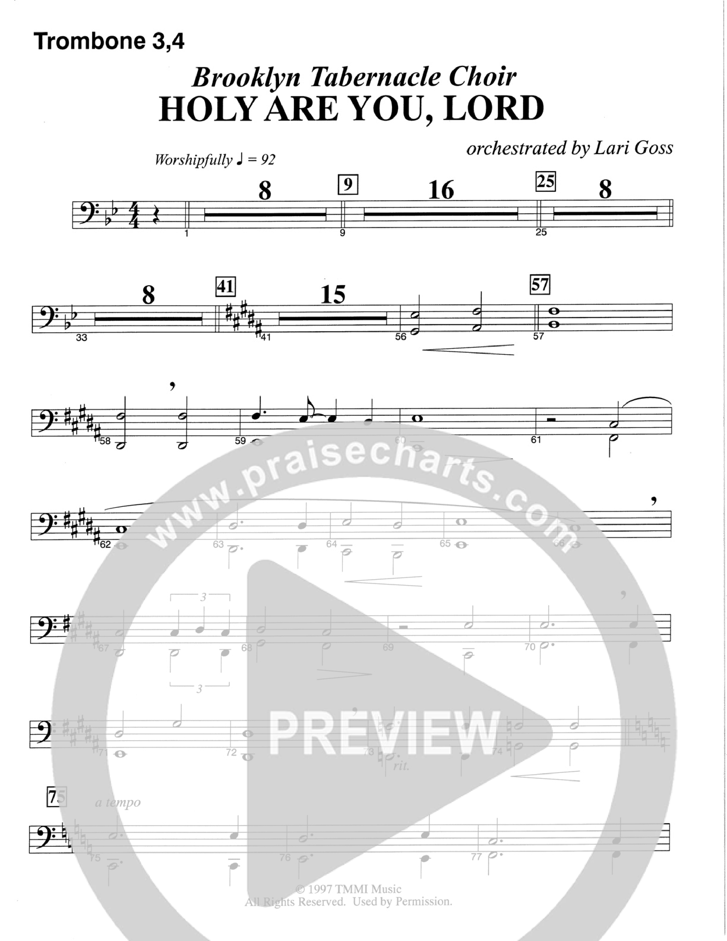 Holy Are You Lord (Choral Anthem SATB) Trombone 3/4 (The Brooklyn Tabernacle Choir / Arr. Carol Cymbala)