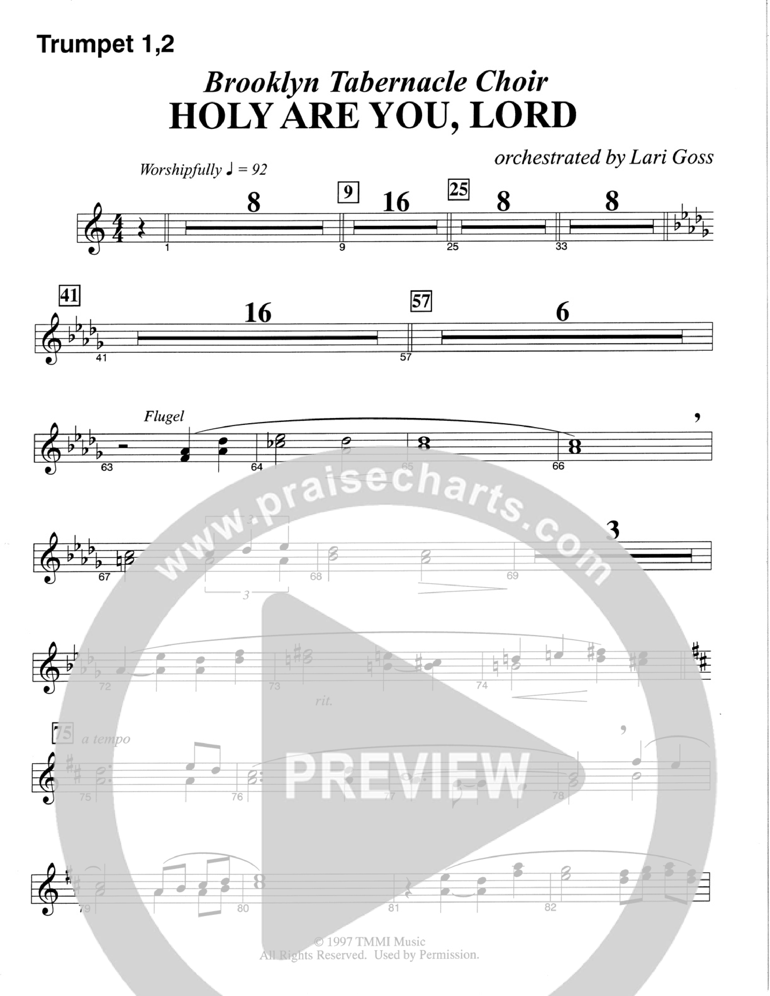 Holy Are You Lord (Choral Anthem SATB) Trumpet 1,2 (The Brooklyn Tabernacle Choir / Arr. Carol Cymbala)