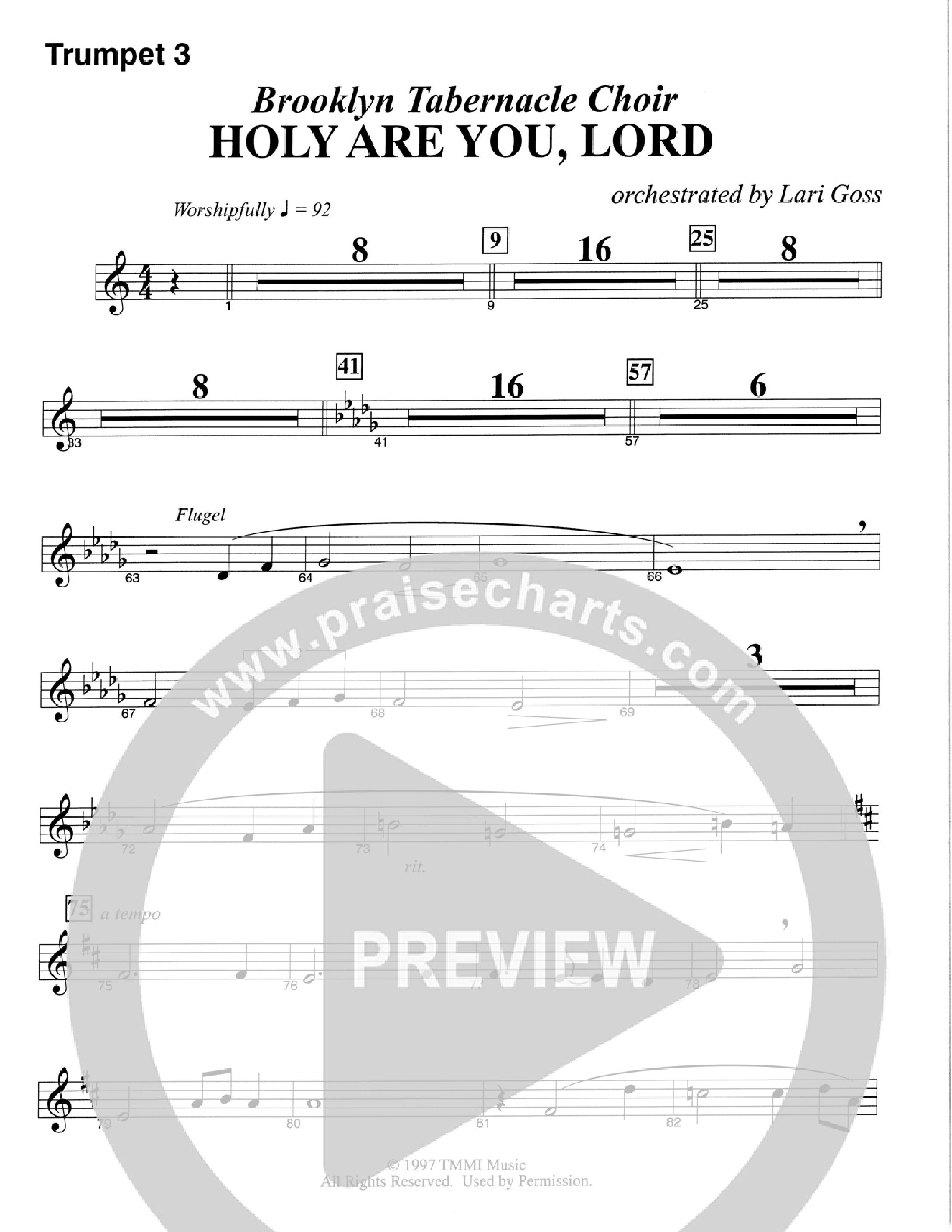 Holy Are You Lord (Choral Anthem SATB) Trumpet 3 (The Brooklyn Tabernacle Choir / Arr. Carol Cymbala)
