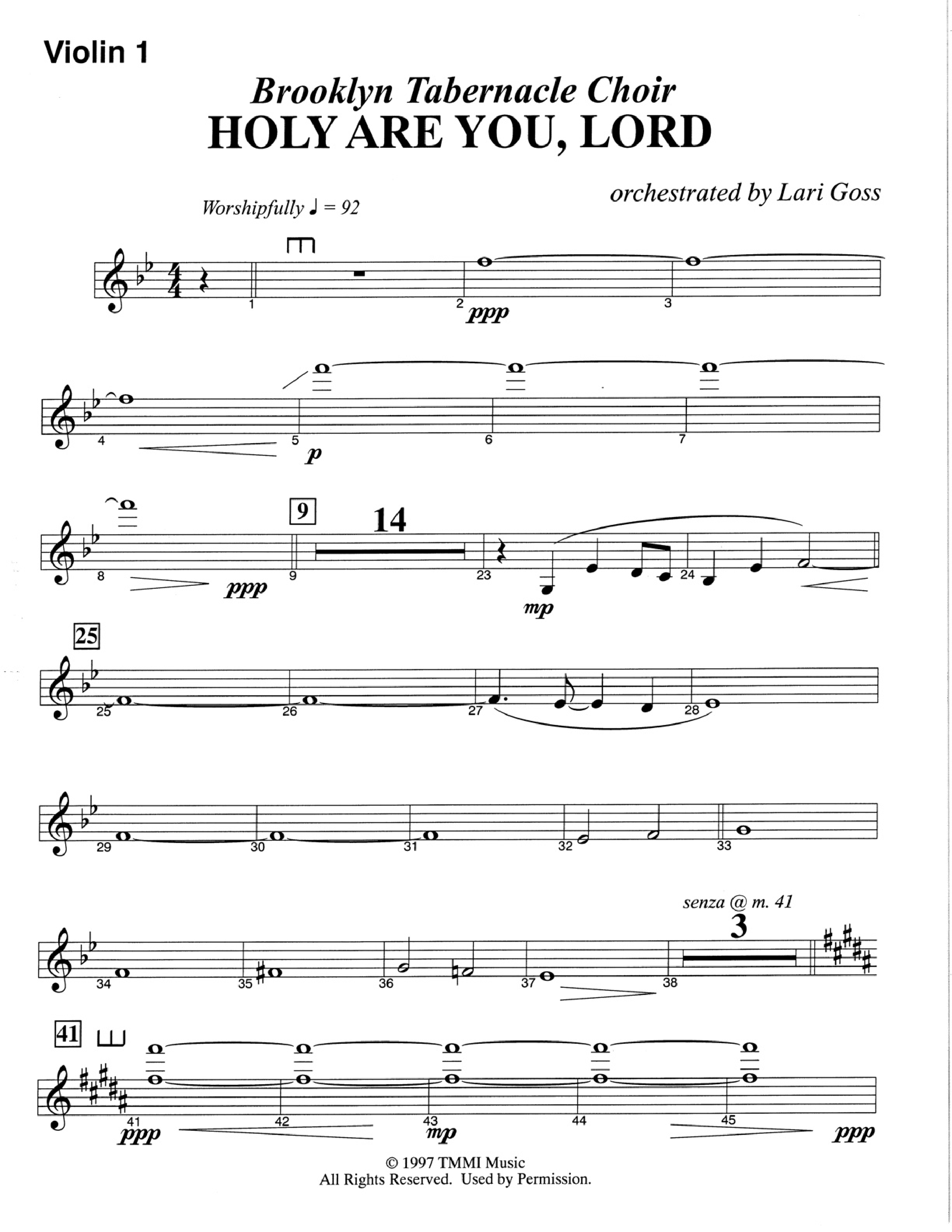 Holy Are You Lord (Choral Anthem SATB) Violin 1 (The Brooklyn Tabernacle Choir / Arr. Carol Cymbala)
