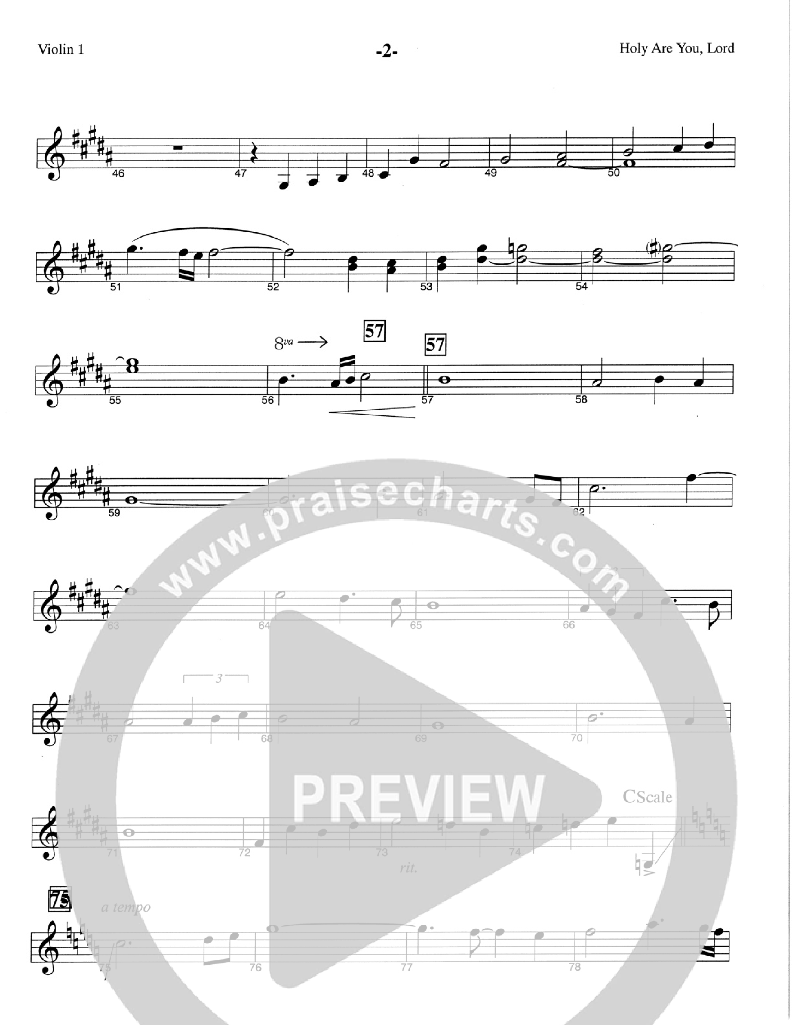 Holy Are You Lord (Choral Anthem SATB) Violin 1 (The Brooklyn Tabernacle Choir / Arr. Carol Cymbala)