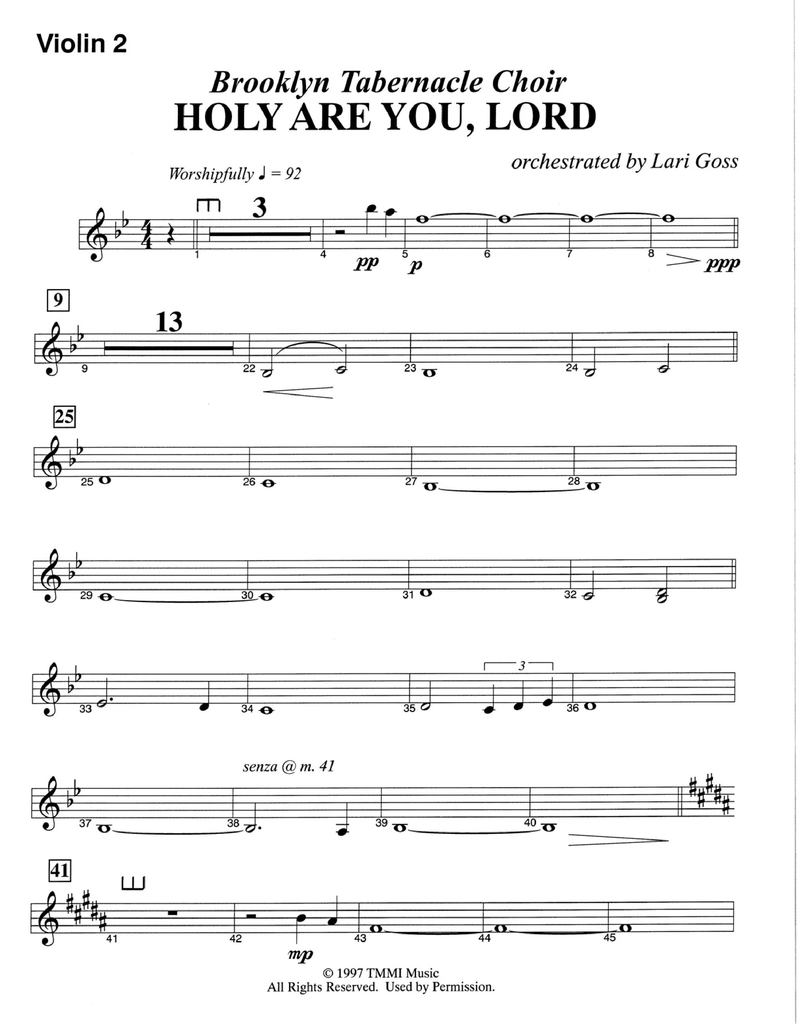 Holy Are You Lord (Choral Anthem SATB) Violin 2 (The Brooklyn Tabernacle Choir / Arr. Carol Cymbala)