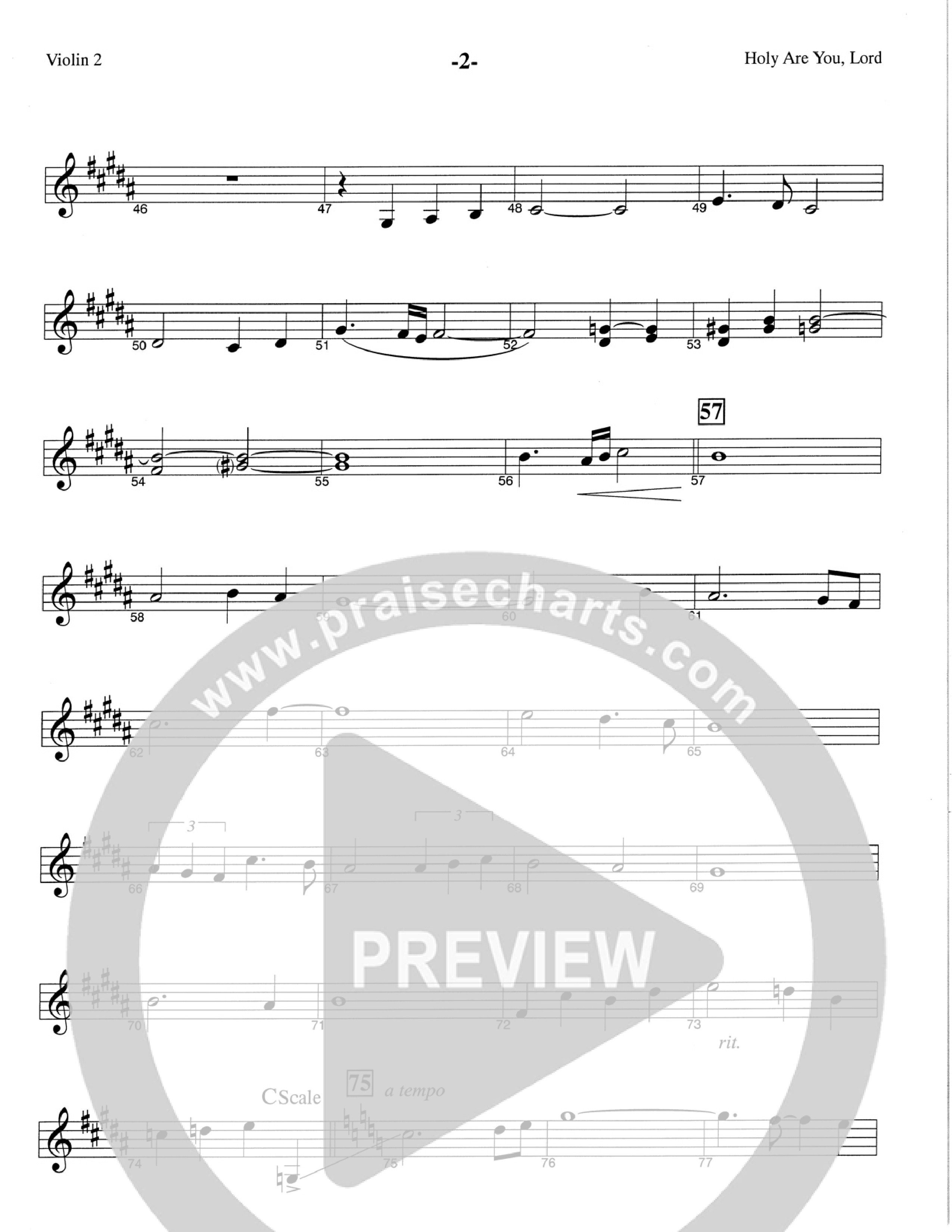 Holy Are You Lord (Choral Anthem SATB) Violin 2 (The Brooklyn Tabernacle Choir / Arr. Carol Cymbala)