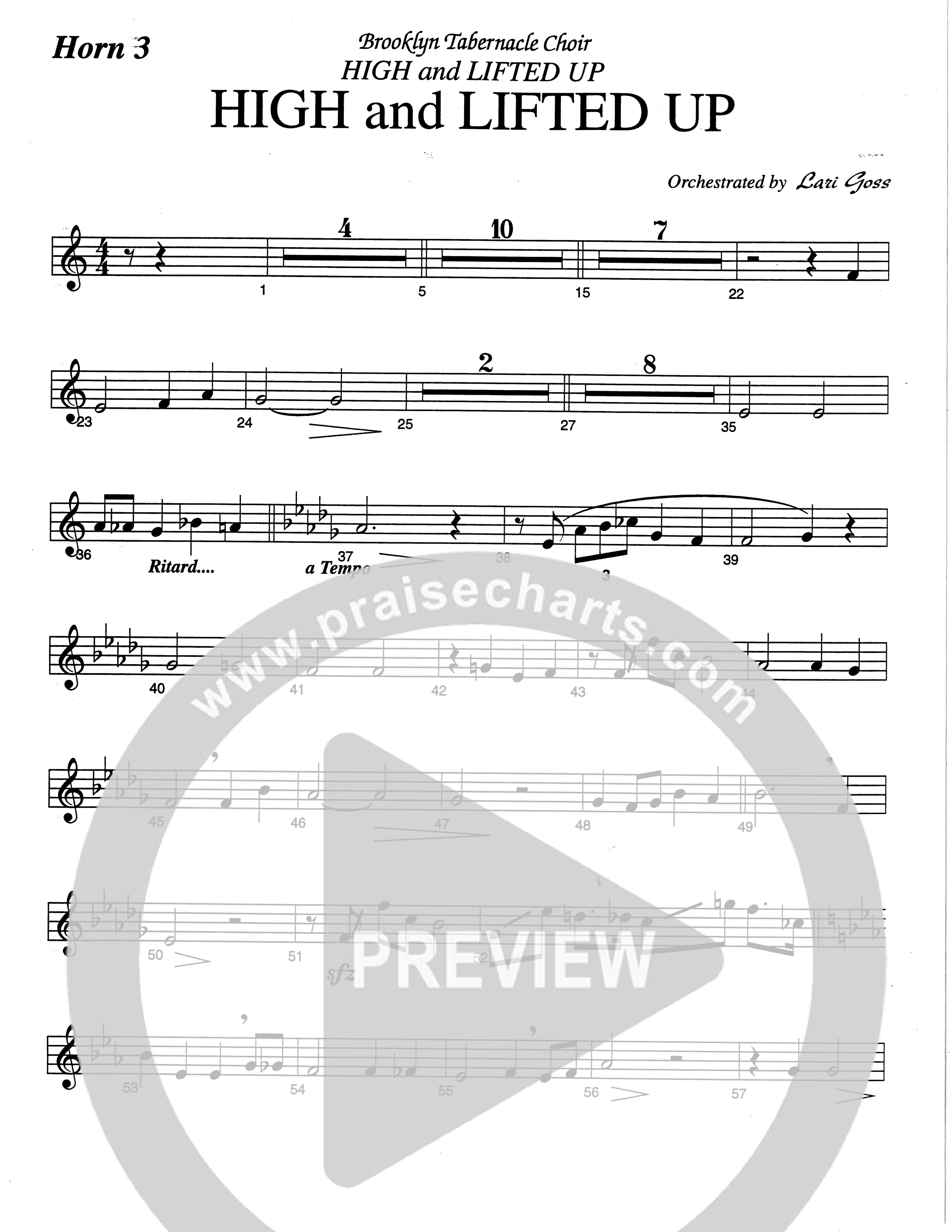 High And Lifted Up (Choral Anthem SATB) French Horn 3 (The Brooklyn Tabernacle Choir / Arr. Carol Cymbala)