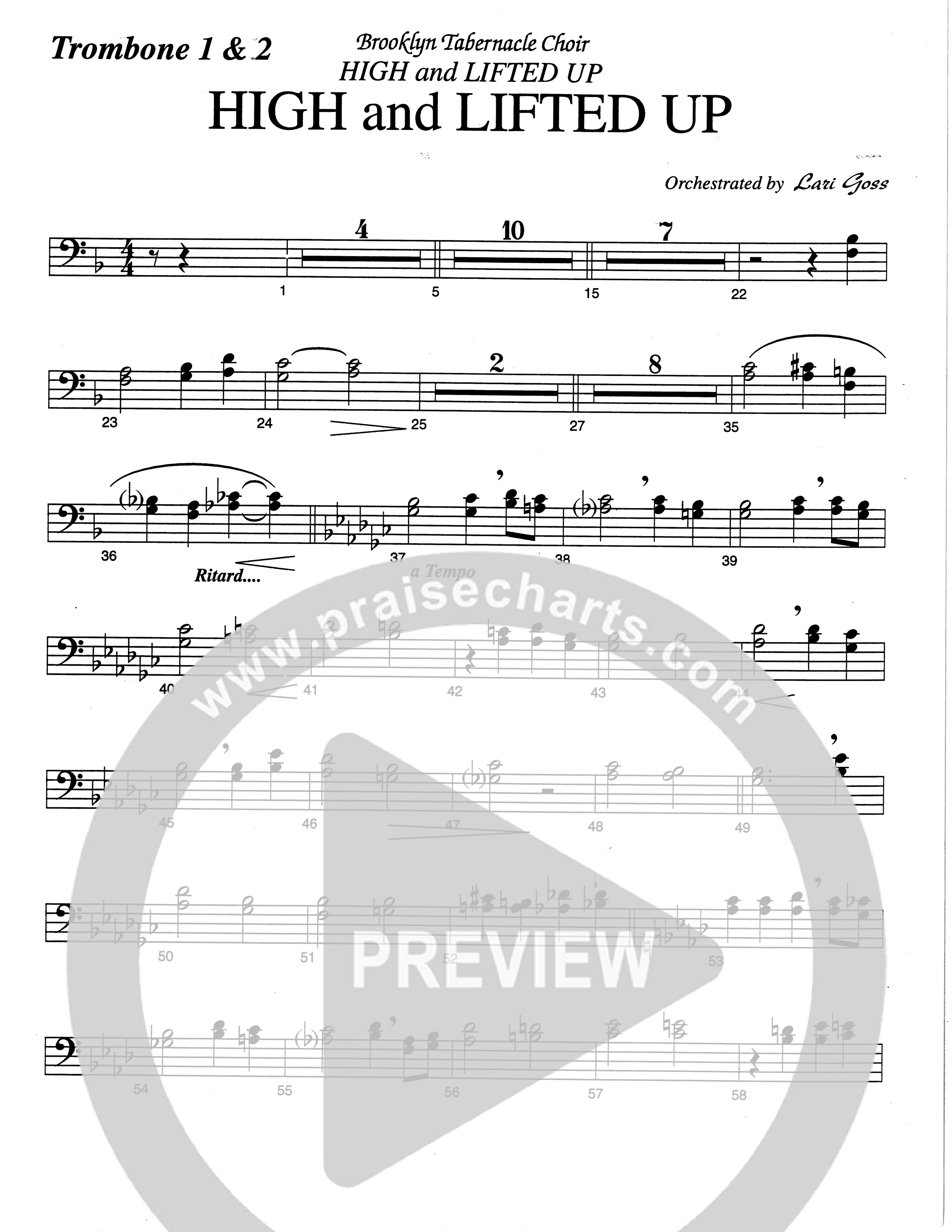 High And Lifted Up (Choral Anthem SATB) Trombone 1/2 (The Brooklyn Tabernacle Choir / Arr. Carol Cymbala)