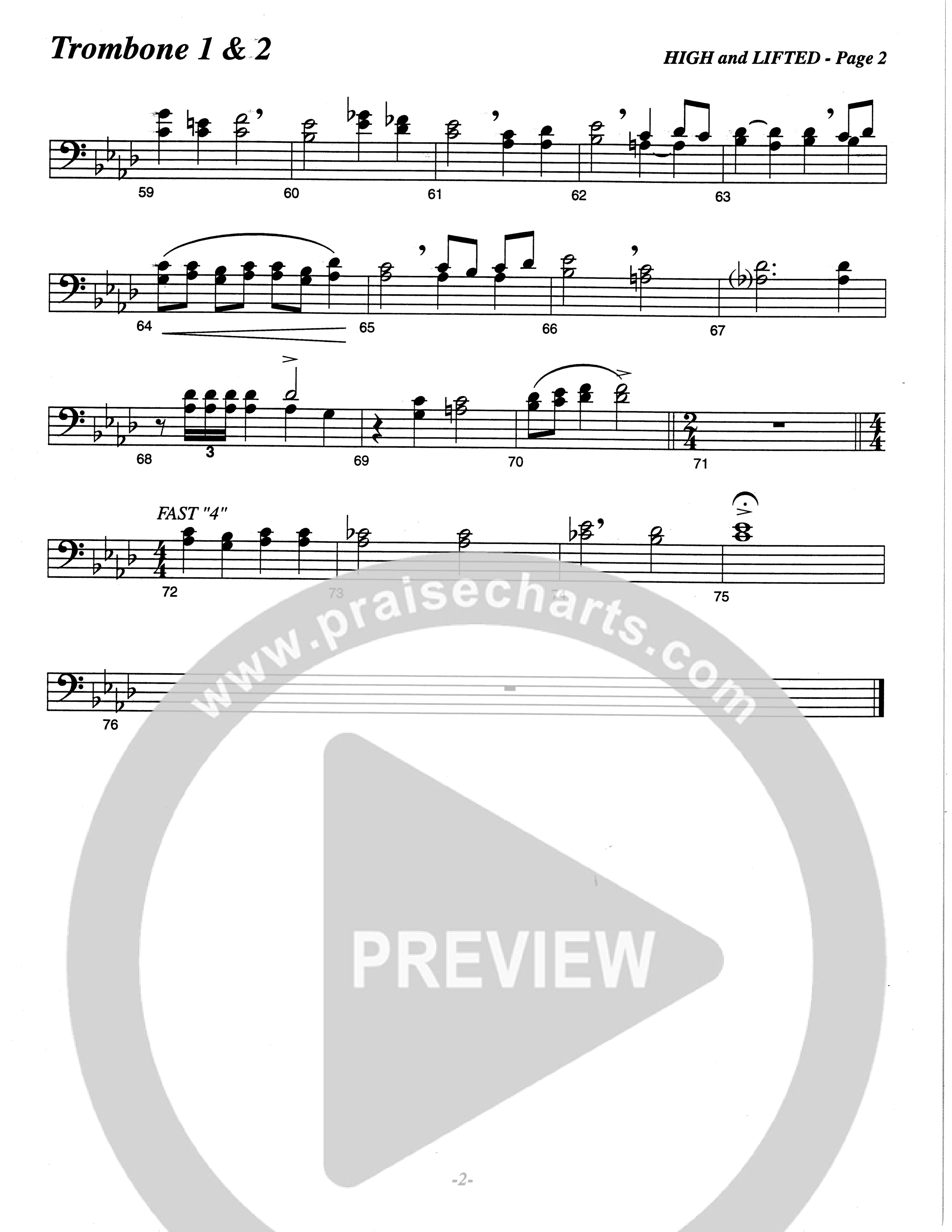 High And Lifted Up (Choral Anthem SATB) Trombone 1/2 (The Brooklyn Tabernacle Choir / Arr. Carol Cymbala)