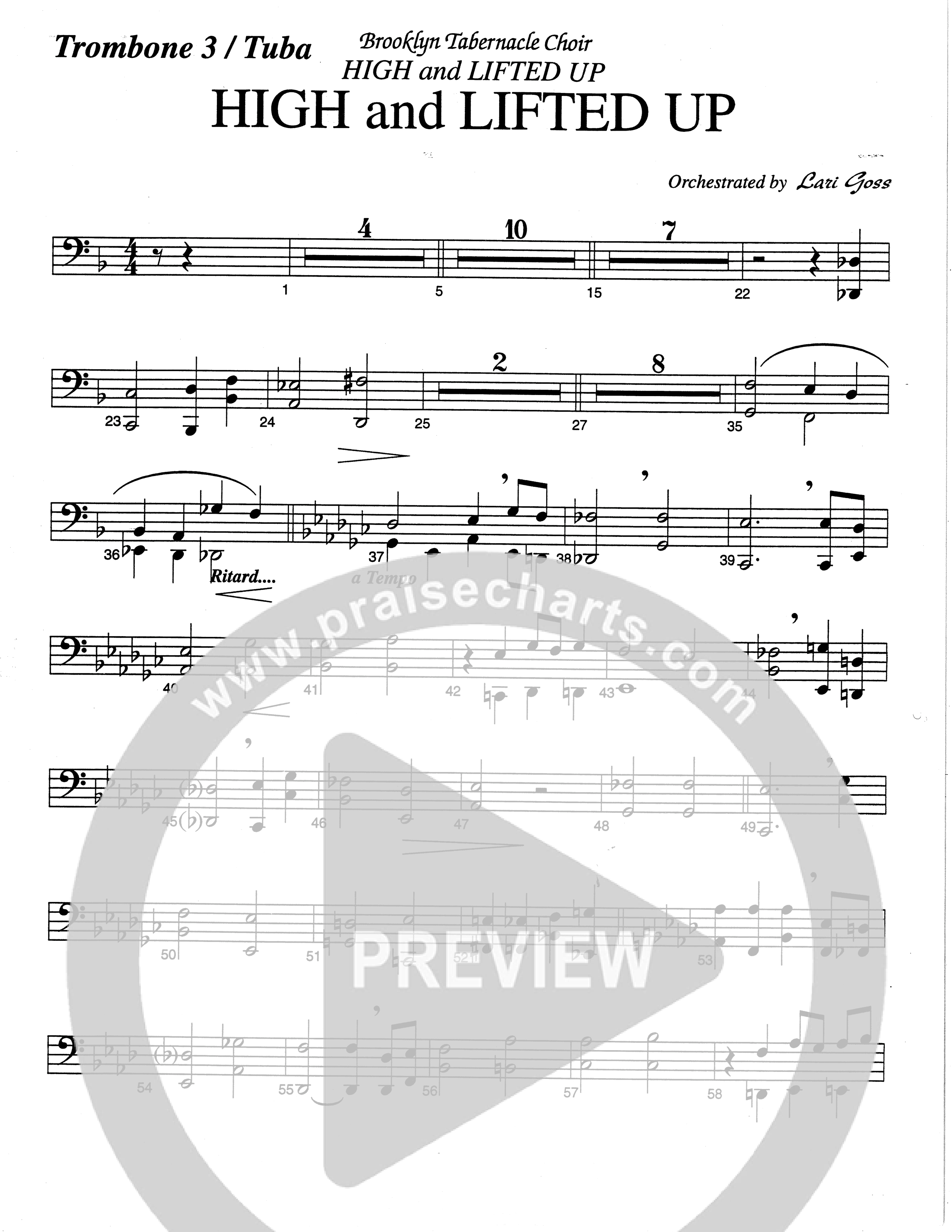 High And Lifted Up (Choral Anthem SATB) Trombone 3/Tuba (The Brooklyn Tabernacle Choir / Arr. Carol Cymbala)