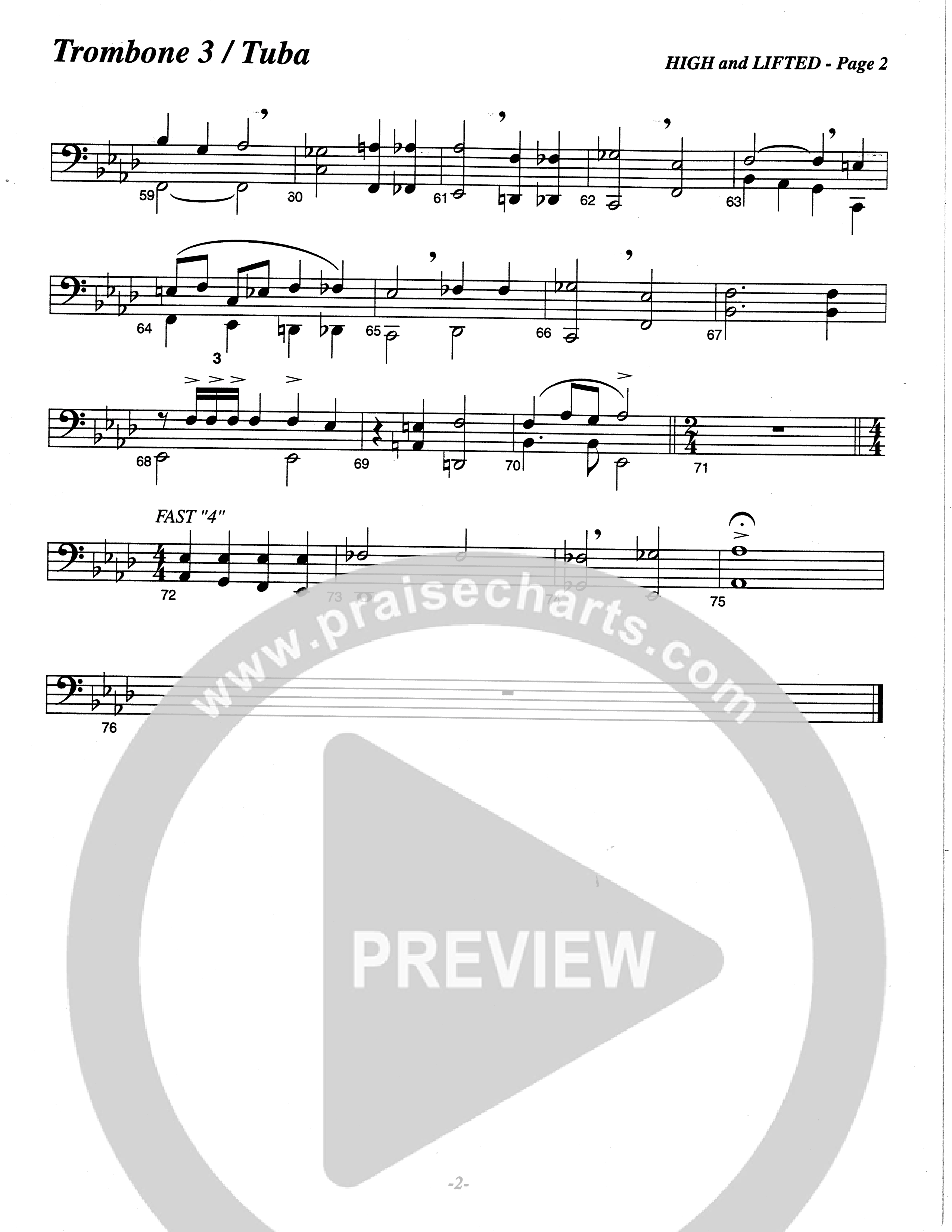 High And Lifted Up (Choral Anthem SATB) Trombone 3/Tuba (The Brooklyn Tabernacle Choir / Arr. Carol Cymbala)