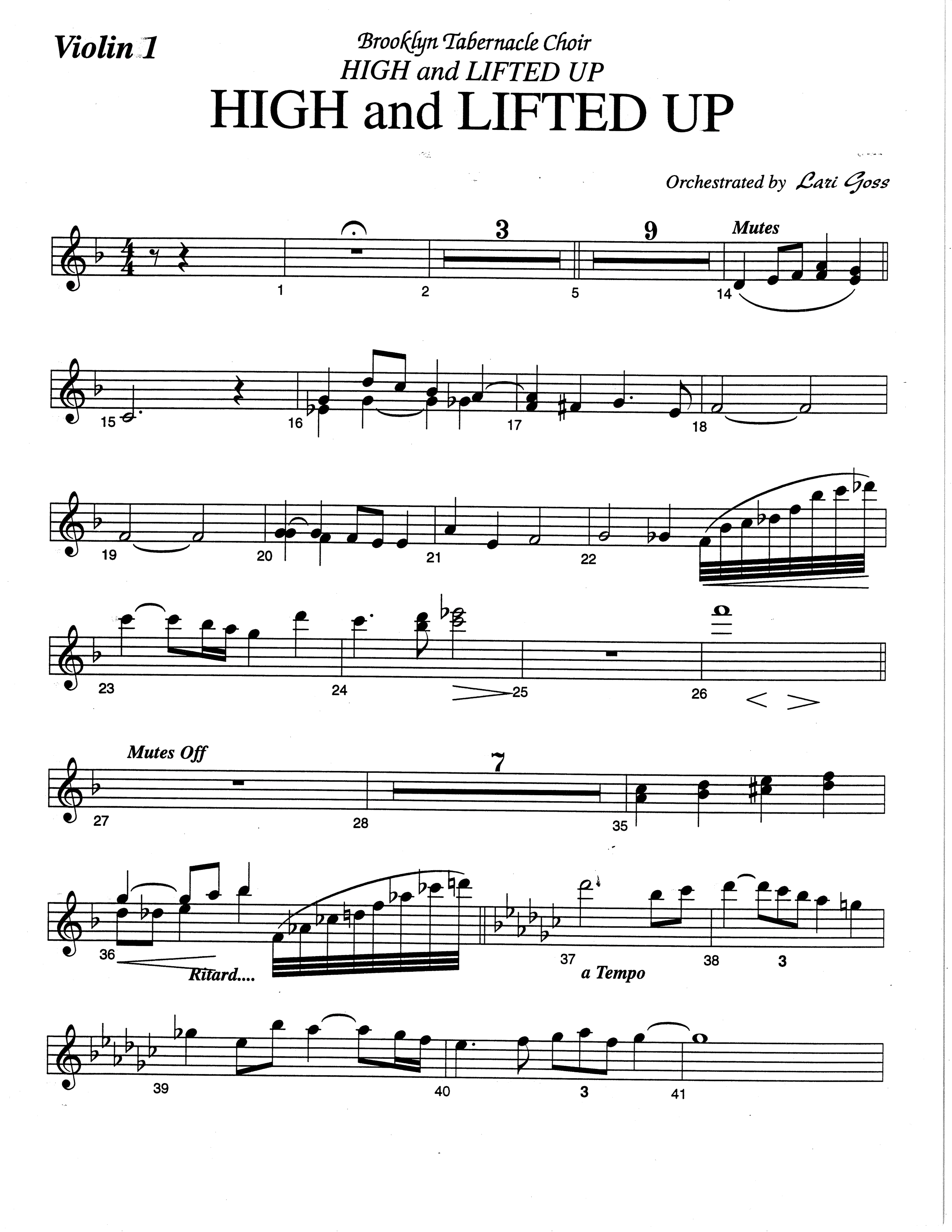 High And Lifted Up (Choral Anthem SATB) Violin 1 (The Brooklyn Tabernacle Choir / Arr. Carol Cymbala)