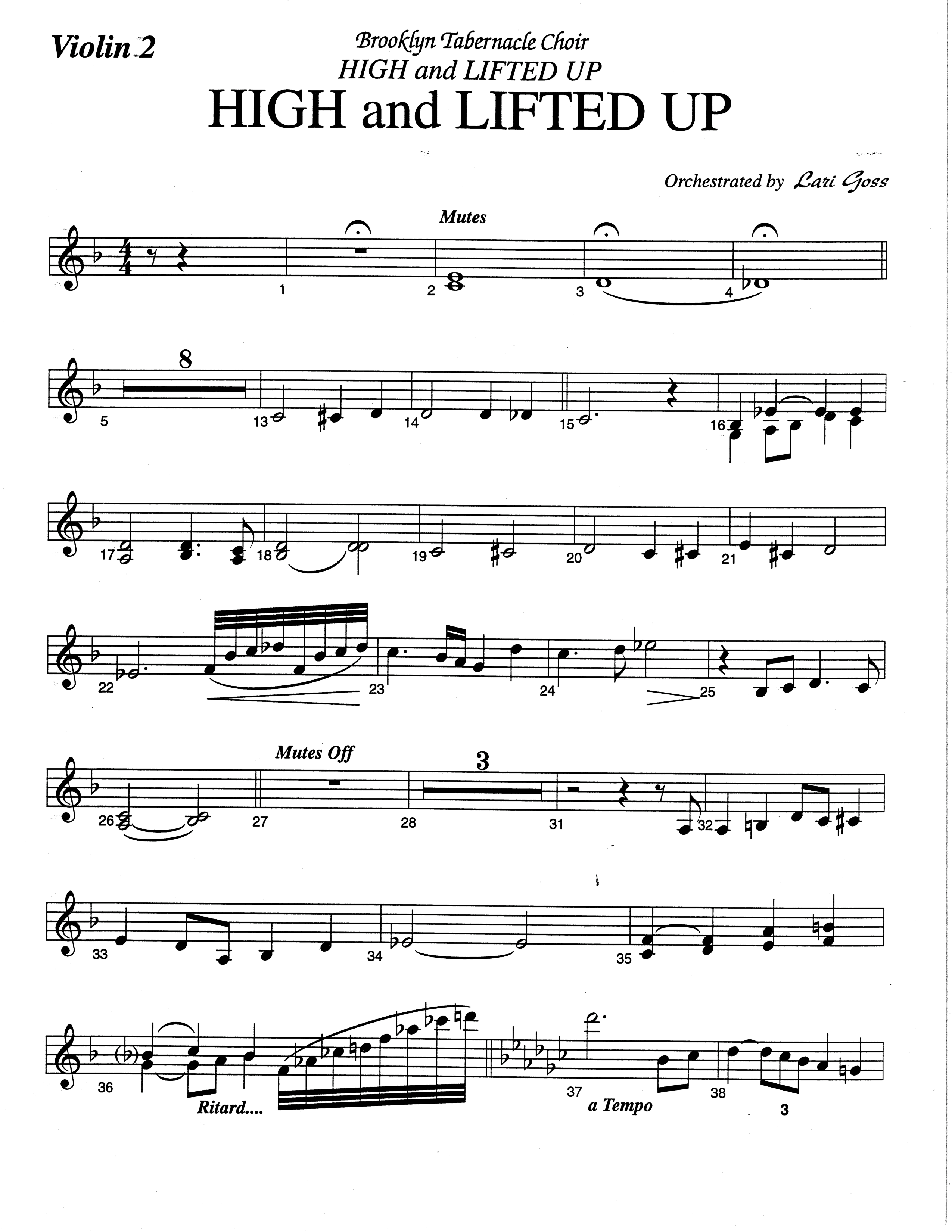 High And Lifted Up (Choral Anthem SATB) Violin 2 (The Brooklyn Tabernacle Choir / Arr. Carol Cymbala)