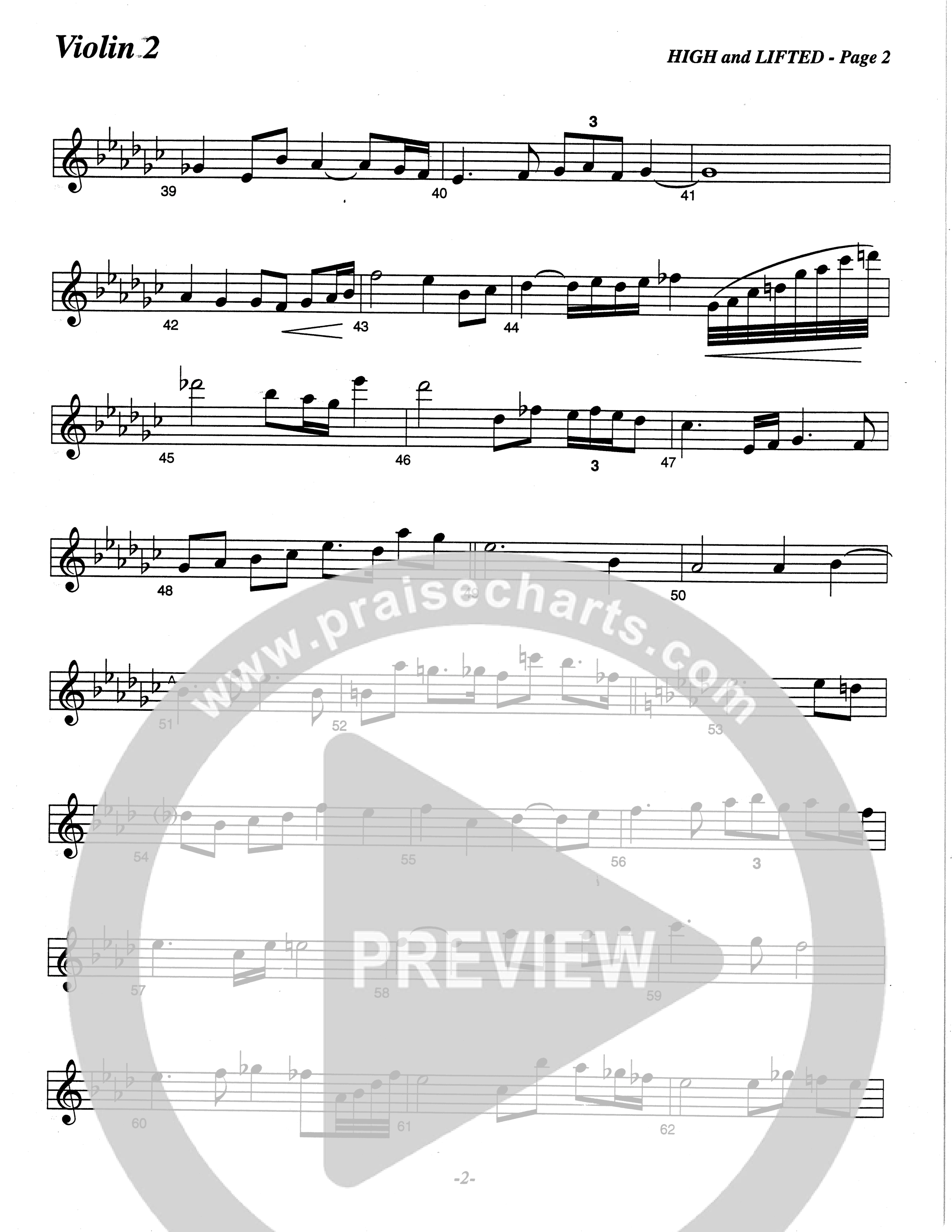 High And Lifted Up (Choral Anthem SATB) Violin 2 (The Brooklyn Tabernacle Choir / Arr. Carol Cymbala)