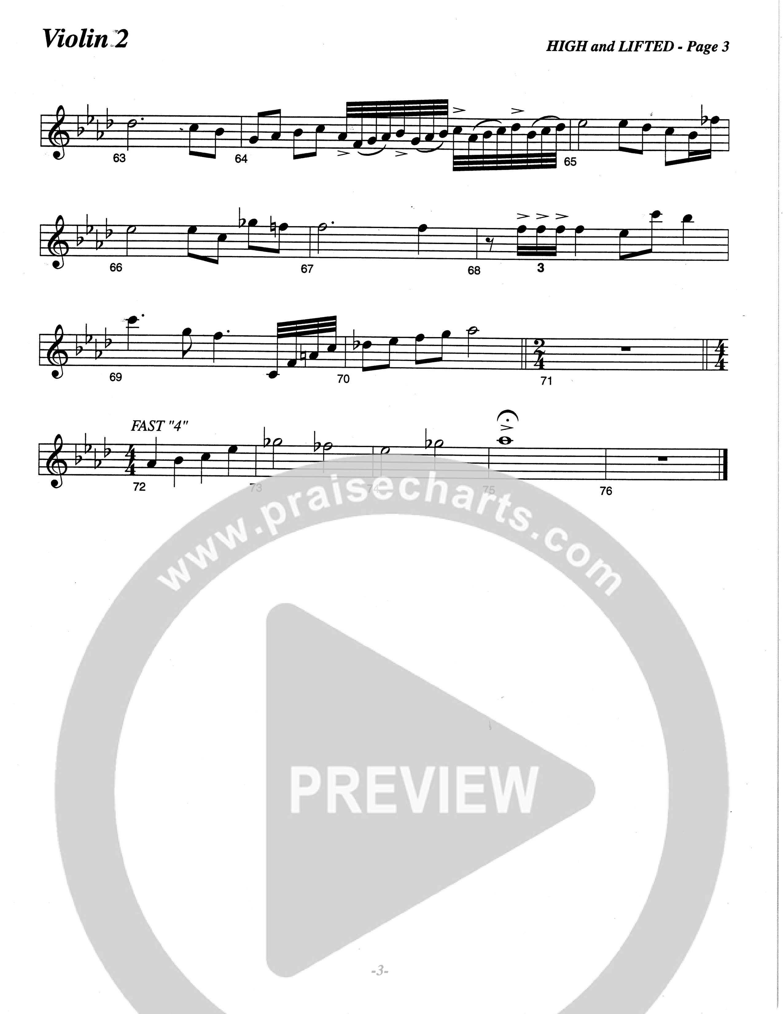 High And Lifted Up (Choral Anthem SATB) Violin 2 (The Brooklyn Tabernacle Choir / Arr. Carol Cymbala)