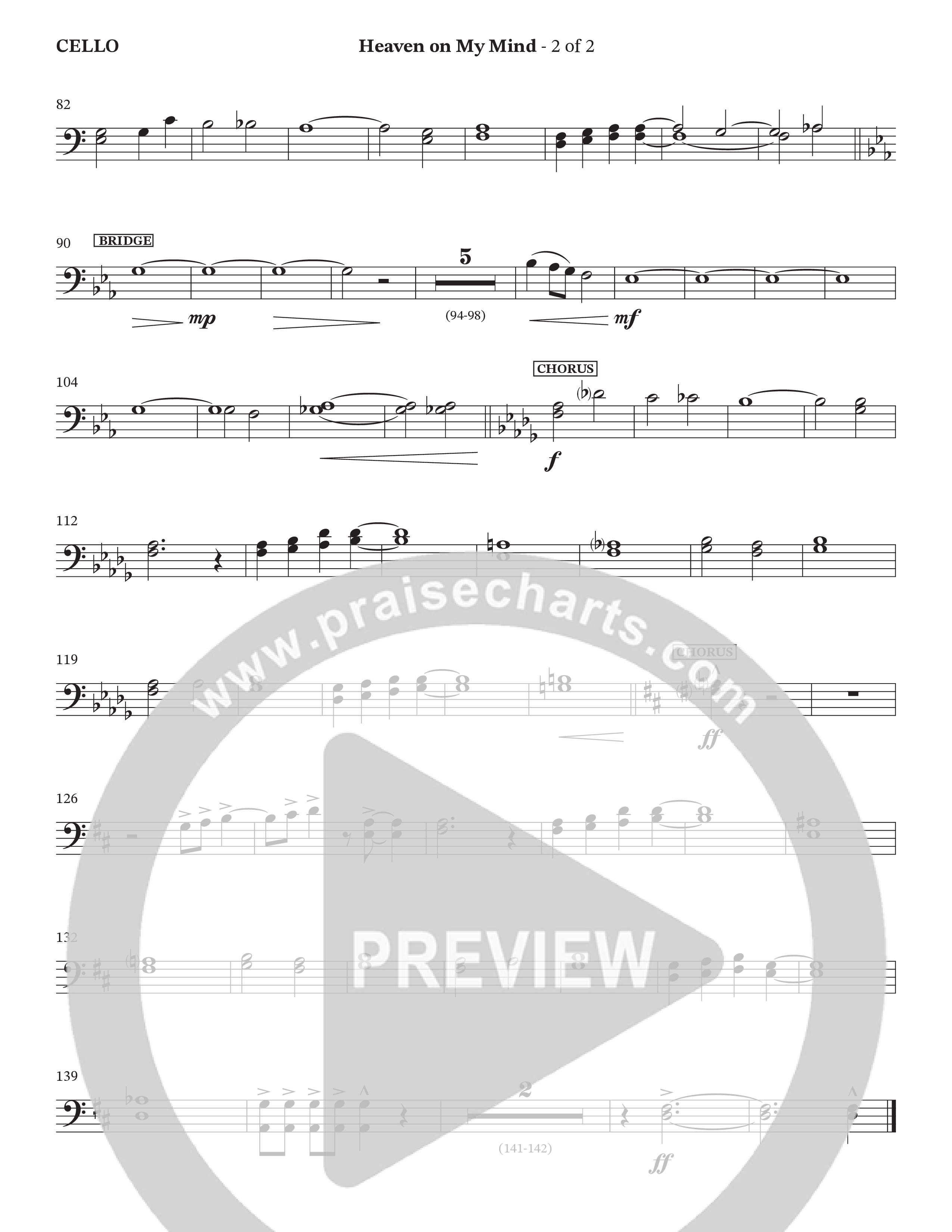 Heaven On My Mind (Choral Anthem SATB) Cello (The Brooklyn Tabernacle Choir / Arr. Carol Cymbala / Orch. Lari Goss)