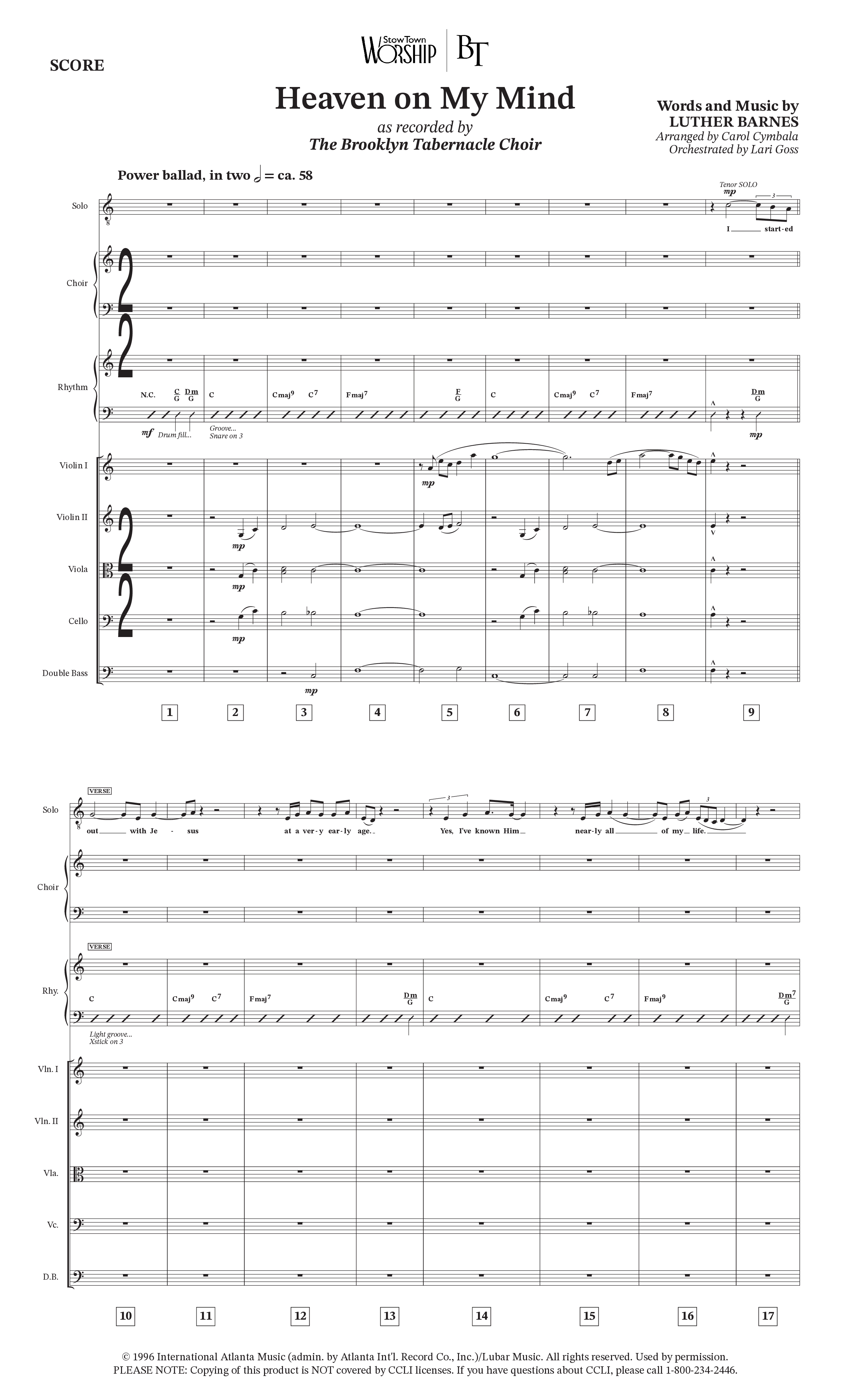 Heaven On My Mind (Choral Anthem SATB) String Ensemble (The Brooklyn Tabernacle Choir / Arr. Carol Cymbala / Orch. Lari Goss)