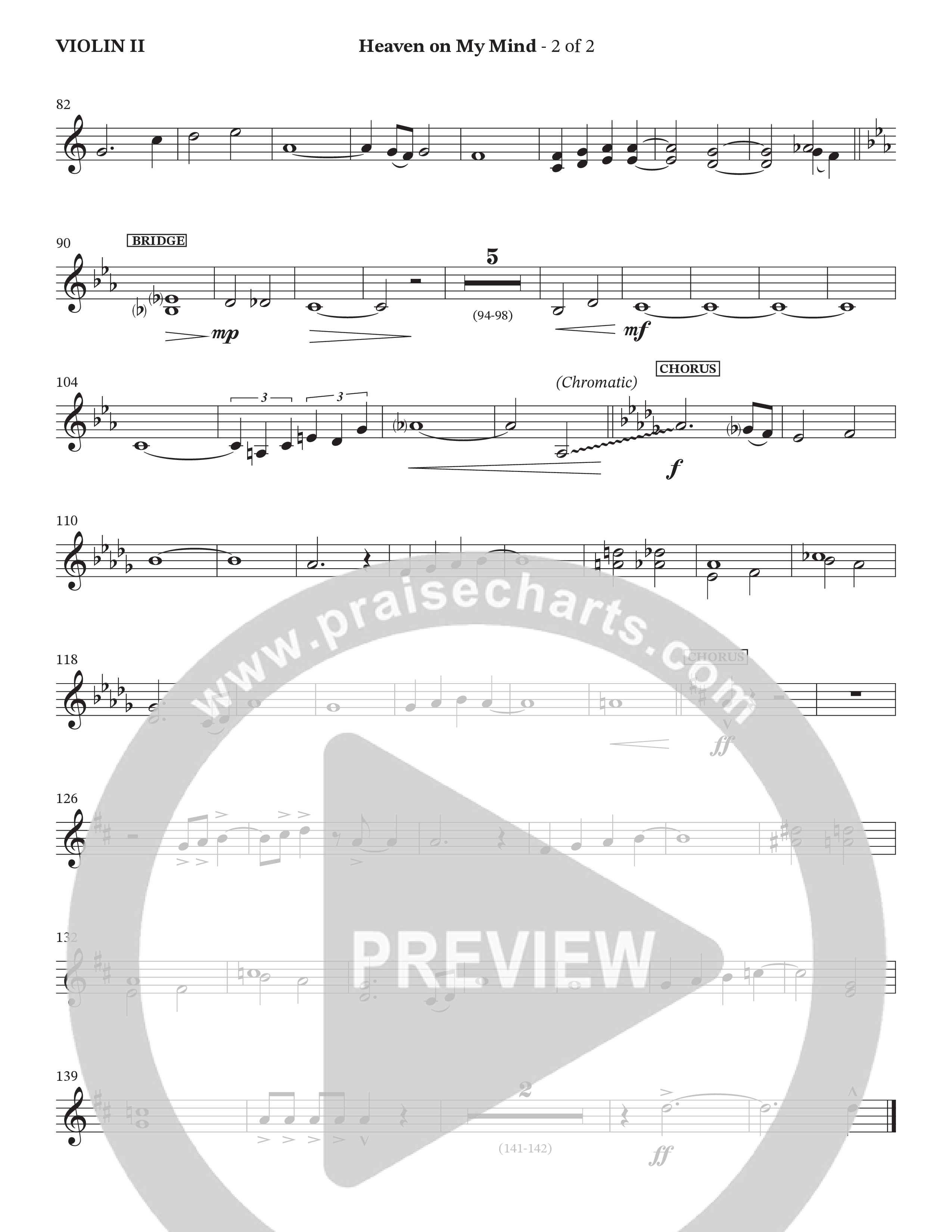 Heaven On My Mind (Choral Anthem SATB) Violin 2 (The Brooklyn Tabernacle Choir / Arr. Carol Cymbala / Orch. Lari Goss)