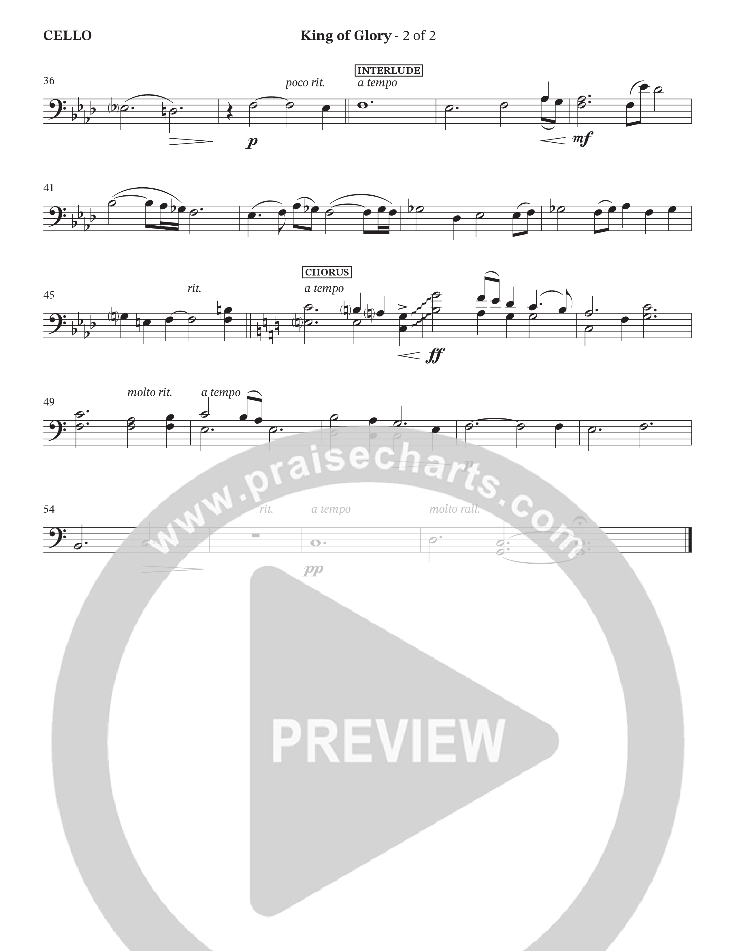 King Of Glory (Choral Anthem SATB) Cello (The Brooklyn Tabernacle Choir / Arr. Carol Cymbala / Orch. Lari Goss)