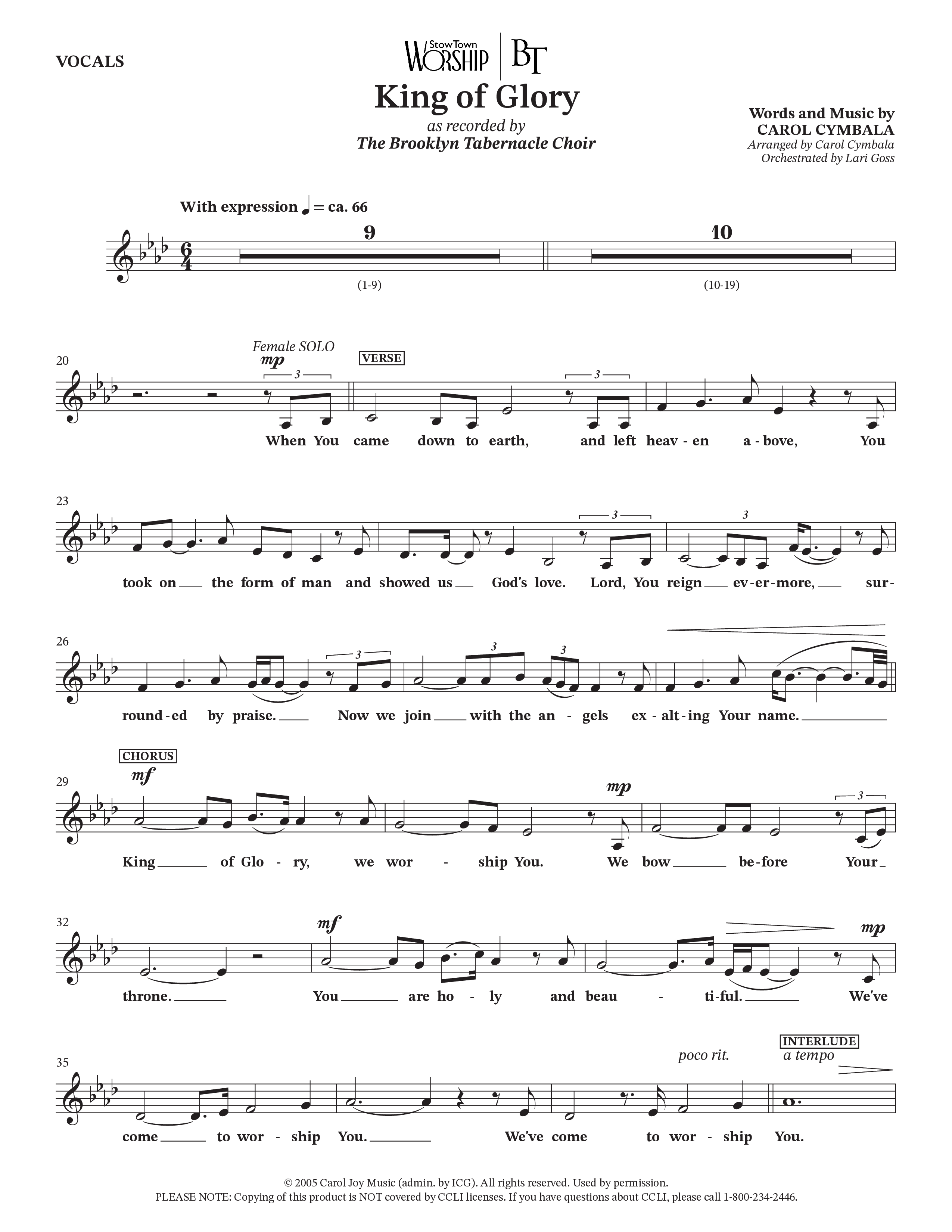 King Of Glory (Choral Anthem SATB) Choir Sheet (SATB) (The Brooklyn Tabernacle Choir / Arr. Carol Cymbala / Orch. Lari Goss)