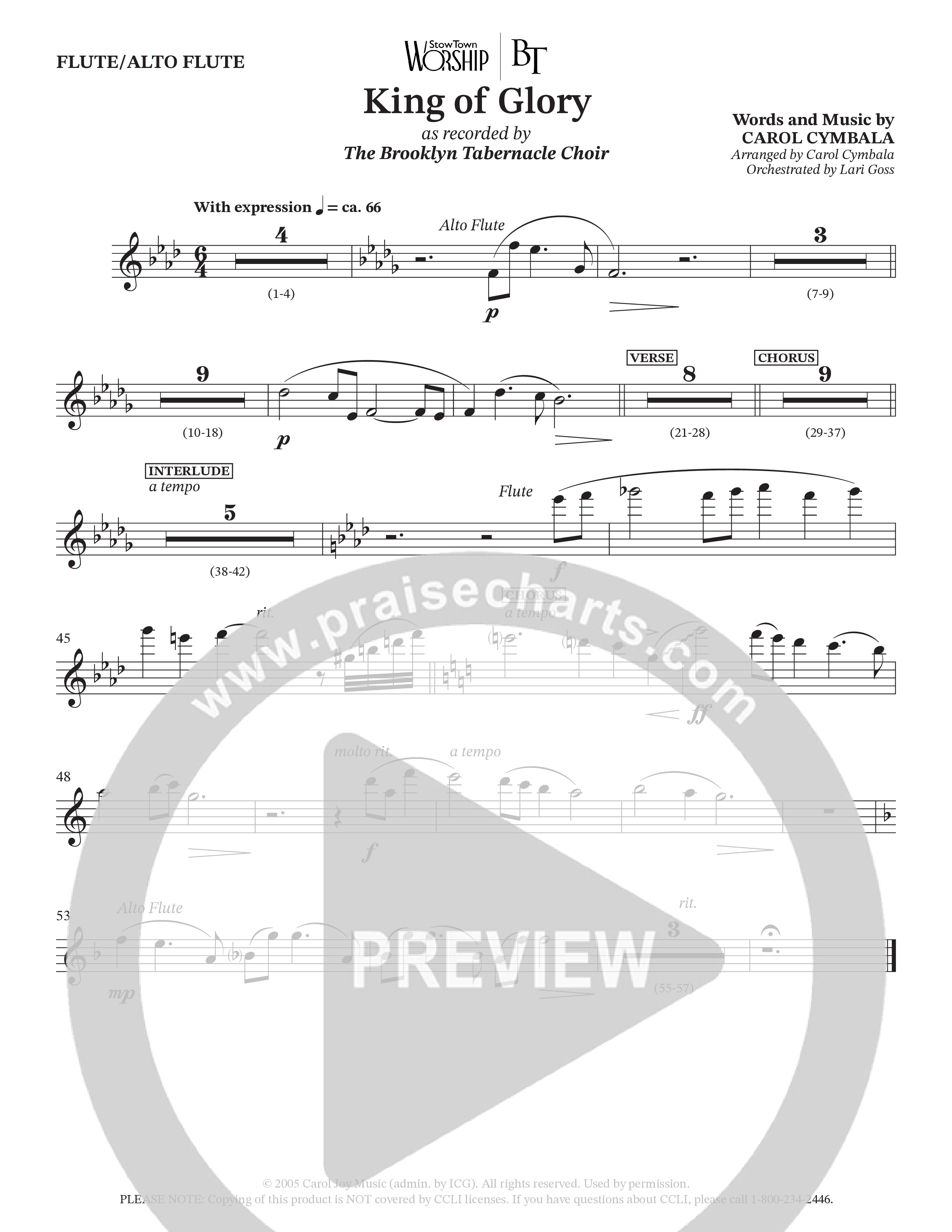 King Of Glory (Choral Anthem SATB) Flute (The Brooklyn Tabernacle Choir / Arr. Carol Cymbala / Orch. Lari Goss)