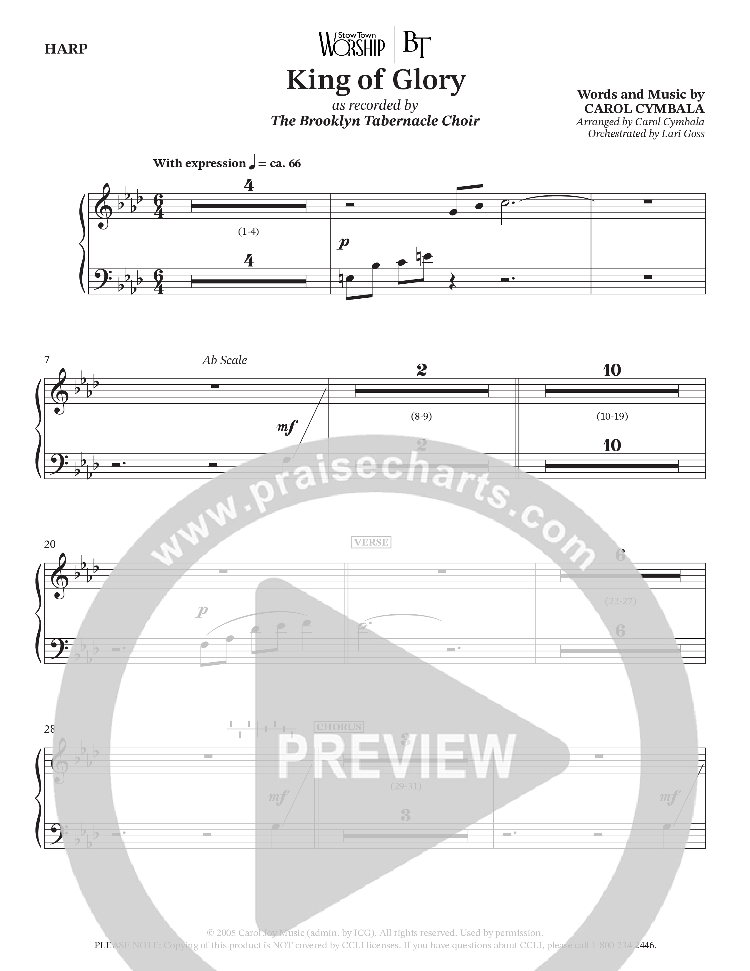 King Of Glory (Choral Anthem SATB) Harp (The Brooklyn Tabernacle Choir / Arr. Carol Cymbala / Orch. Lari Goss)