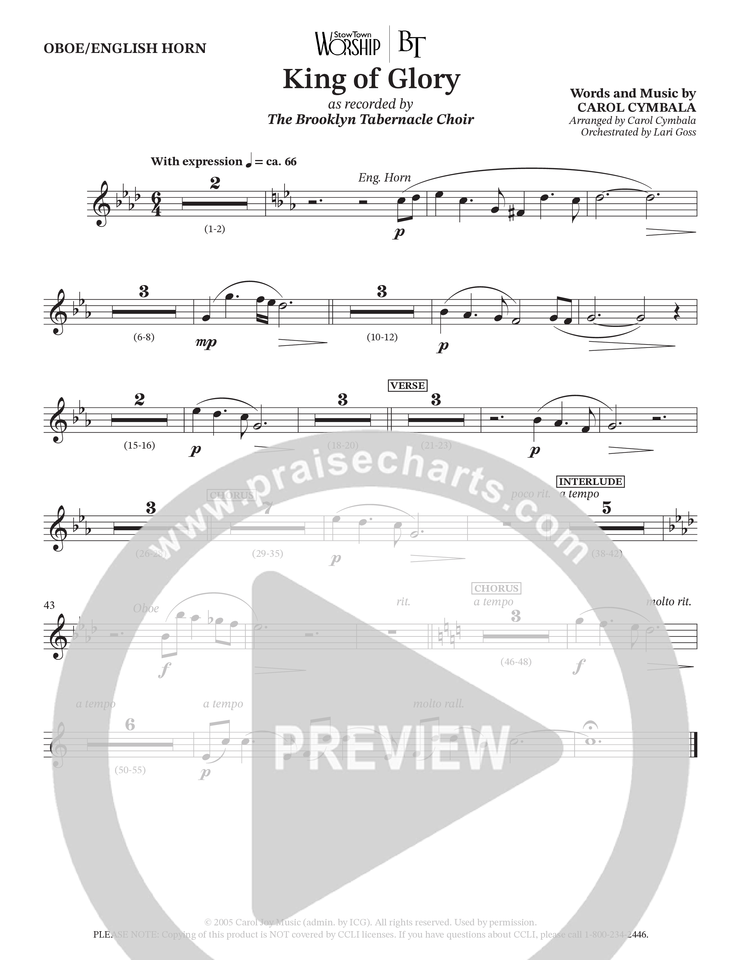 King Of Glory (Choral Anthem SATB) Oboe (The Brooklyn Tabernacle Choir / Arr. Carol Cymbala / Orch. Lari Goss)