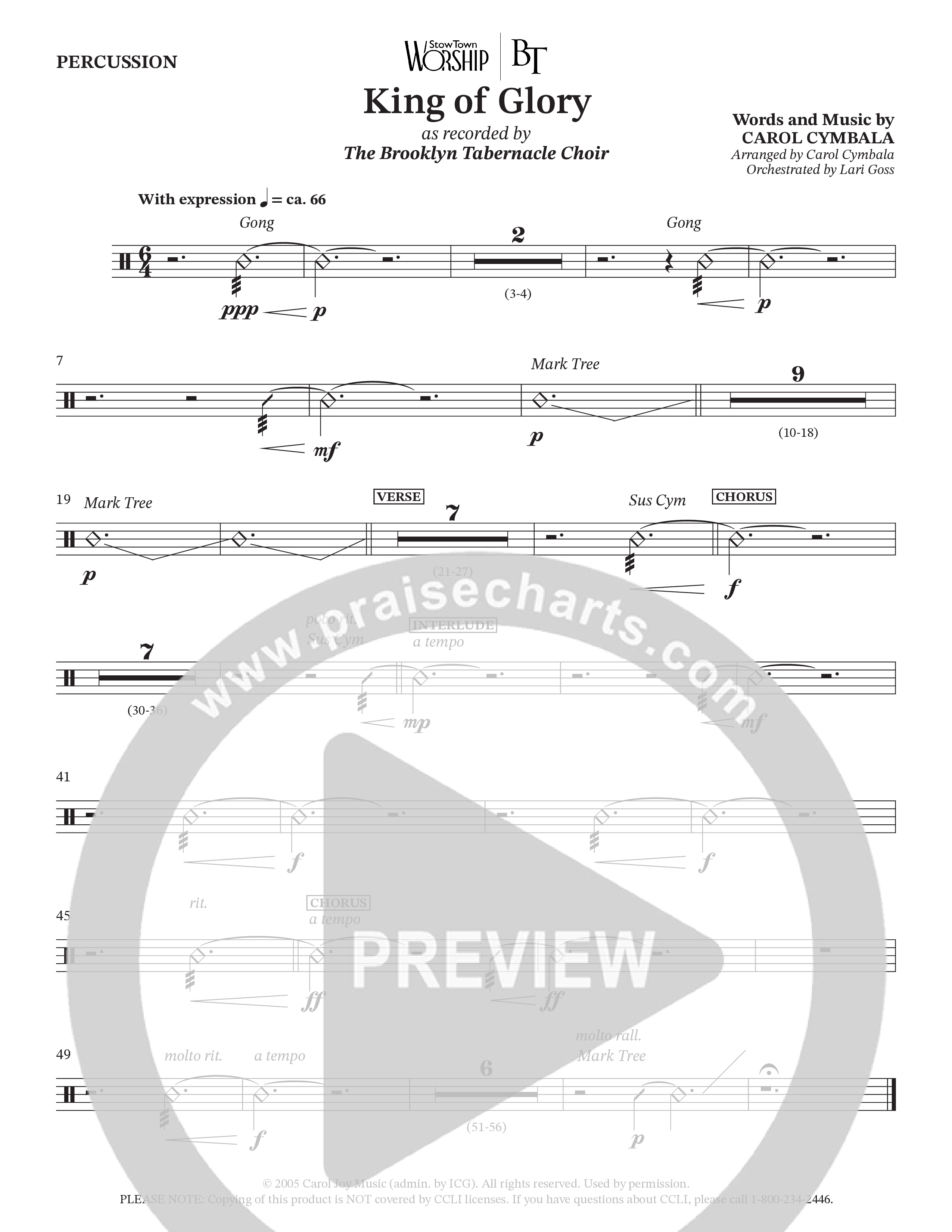 King Of Glory (Choral Anthem SATB) Percussion (The Brooklyn Tabernacle Choir / Arr. Carol Cymbala / Orch. Lari Goss)