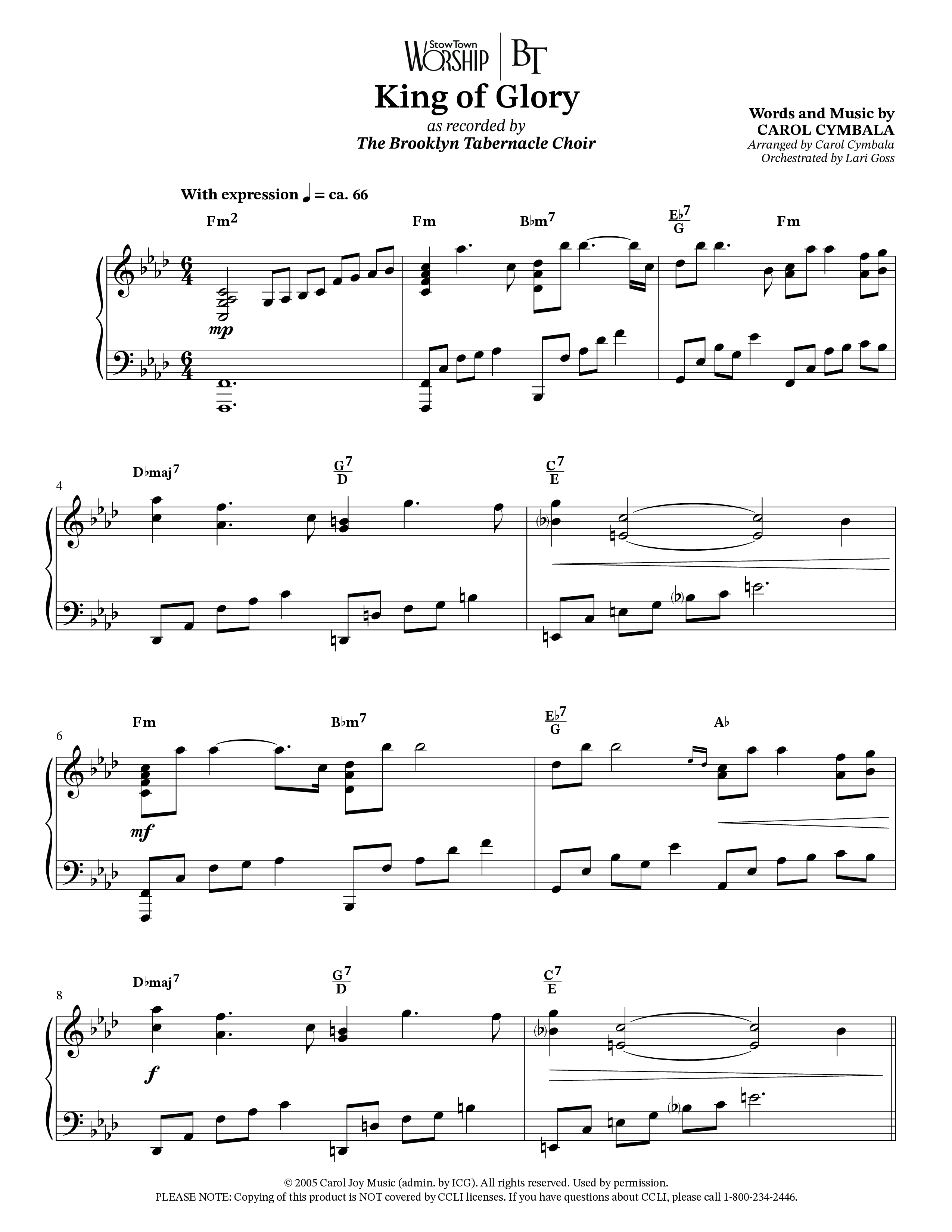 King Of Glory (Choral Anthem SATB) Anthem (SATB/Piano) (The Brooklyn Tabernacle Choir / Arr. Carol Cymbala / Orch. Lari Goss)