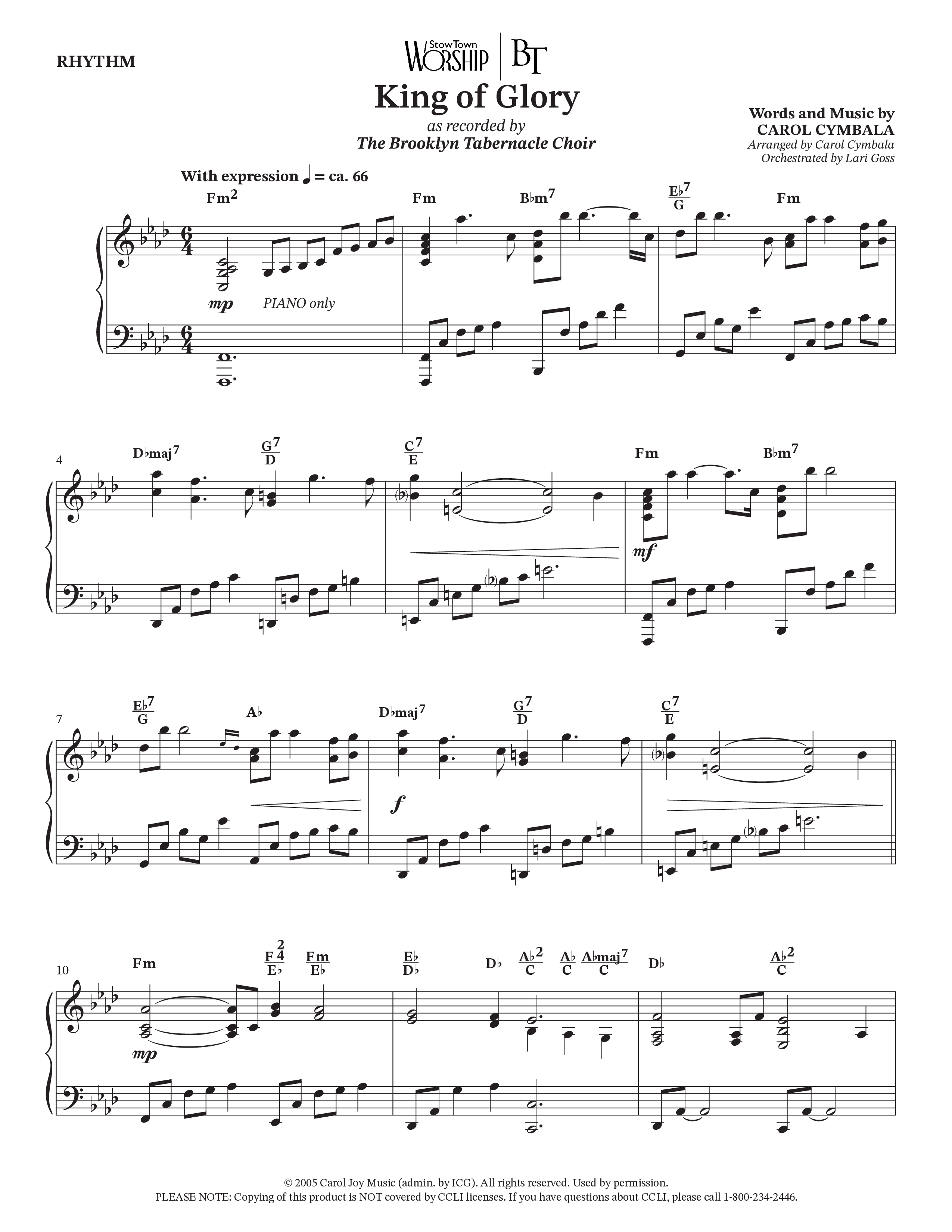 King Of Glory (Choral Anthem SATB) Rhythm Chart (The Brooklyn Tabernacle Choir / Arr. Carol Cymbala / Orch. Lari Goss)