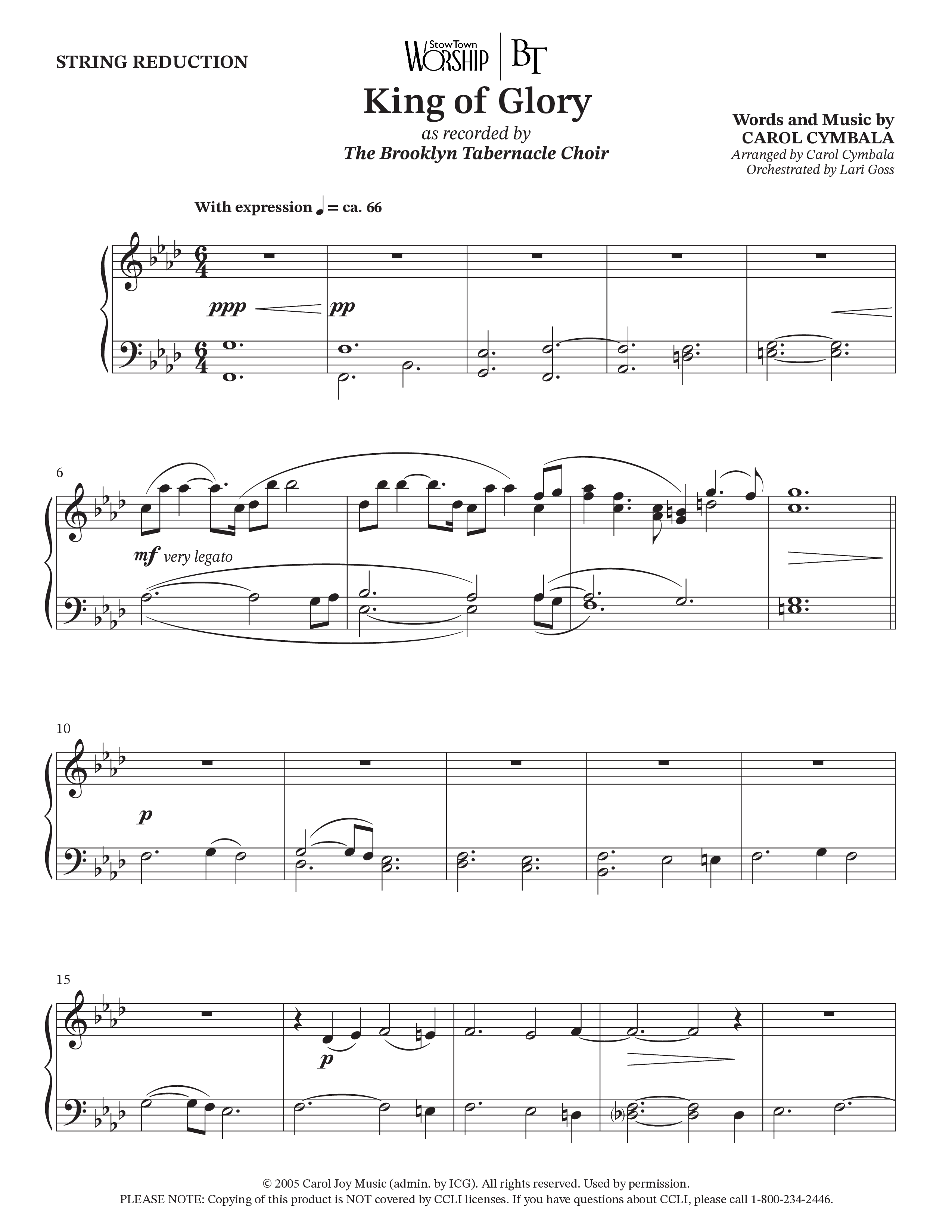 King Of Glory (Choral Anthem SATB) String Reduction (The Brooklyn Tabernacle Choir / Arr. Carol Cymbala / Orch. Lari Goss)