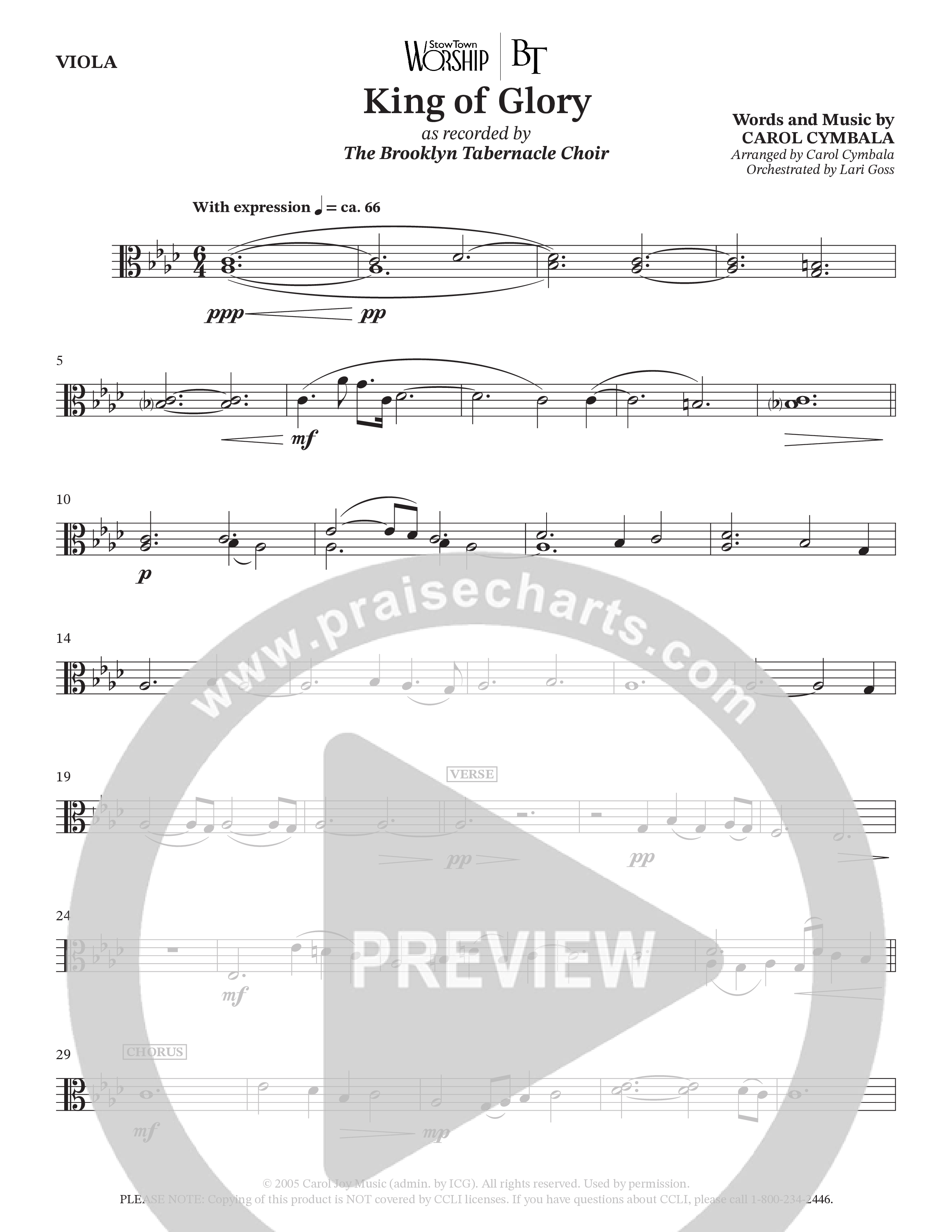 King Of Glory (Choral Anthem SATB) Viola (The Brooklyn Tabernacle Choir / Arr. Carol Cymbala / Orch. Lari Goss)