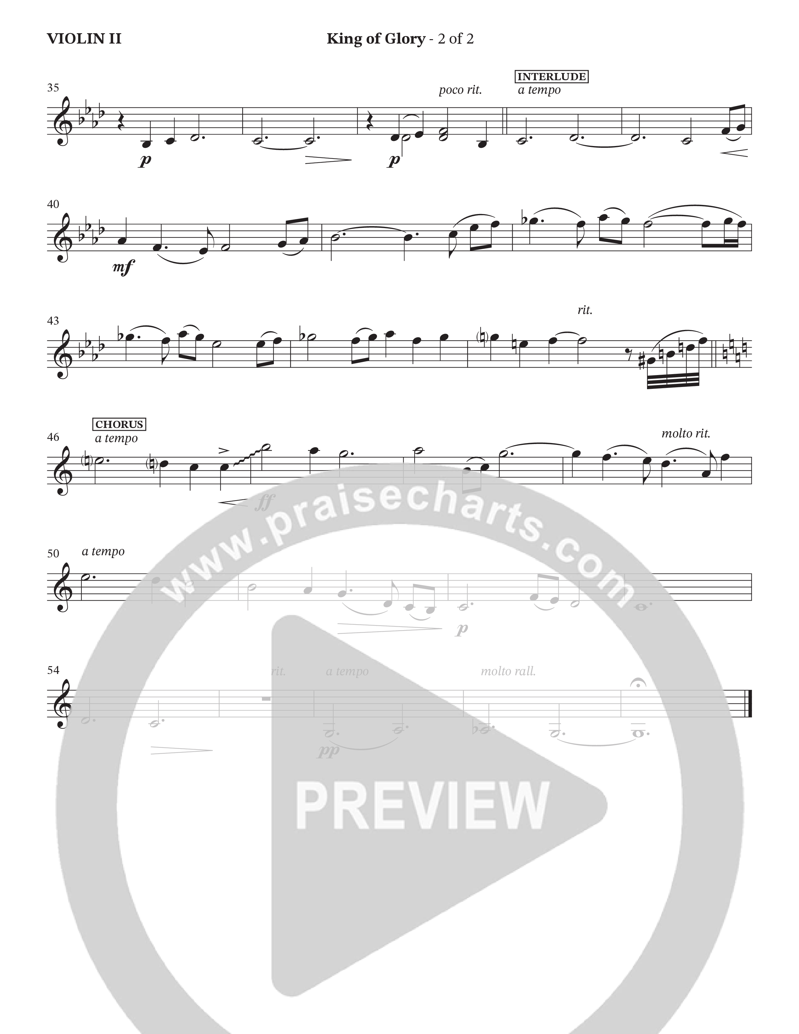King Of Glory (Choral Anthem SATB) Violin 2 (The Brooklyn Tabernacle Choir / Arr. Carol Cymbala / Orch. Lari Goss)