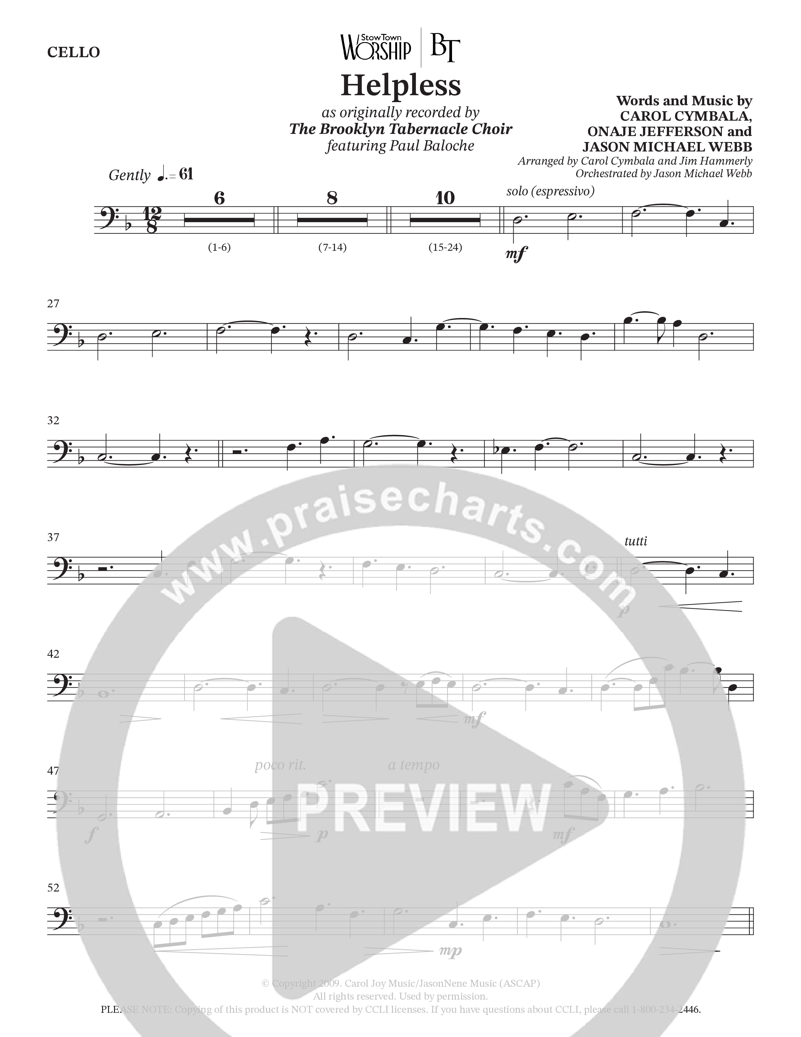 Helpless (Choral Anthem SATB) Cello (The Brooklyn Tabernacle Choir)